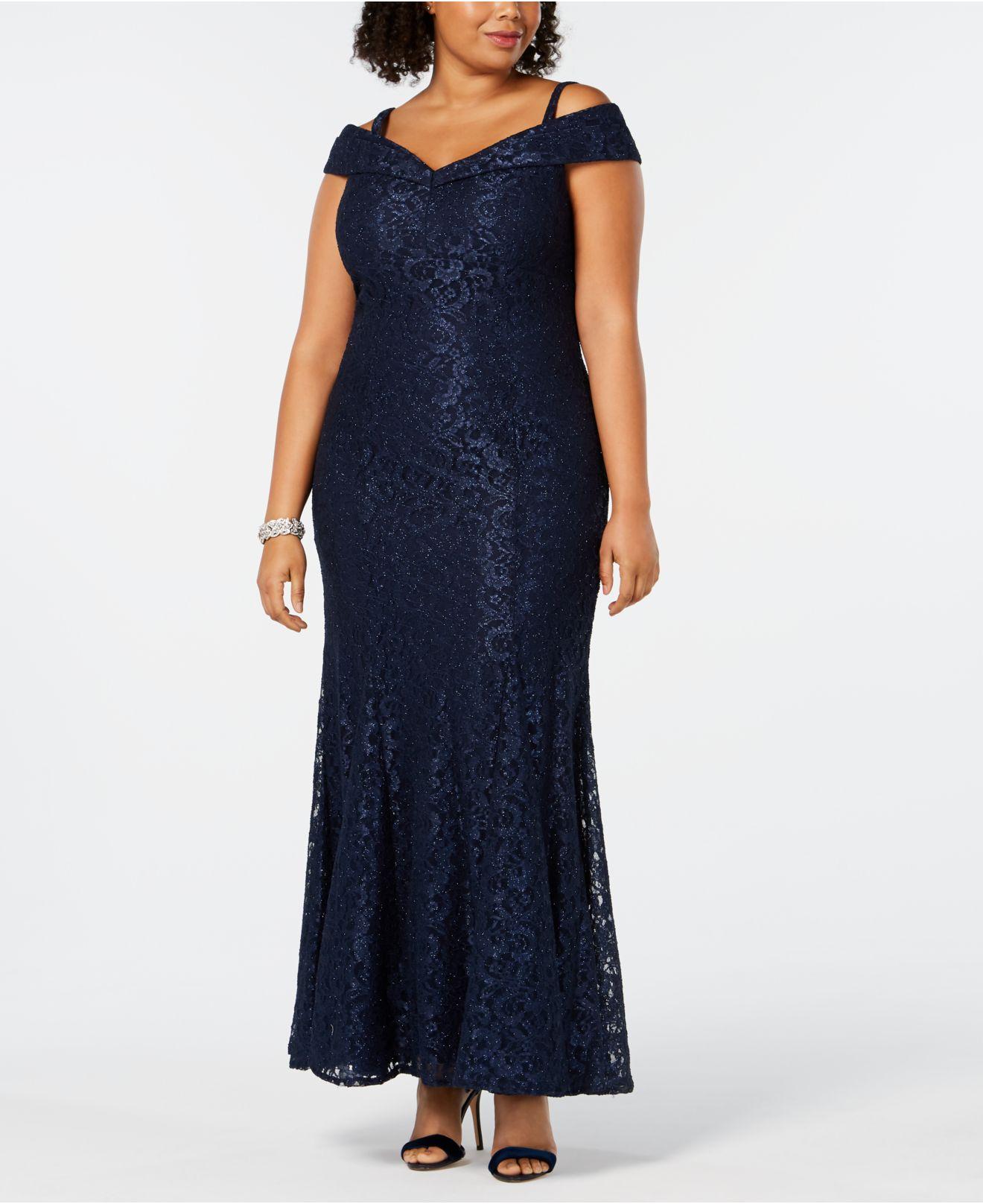 R & M Richards Plus Size Off-the-shoulder Lace Gown in Navy (Blue) - Lyst