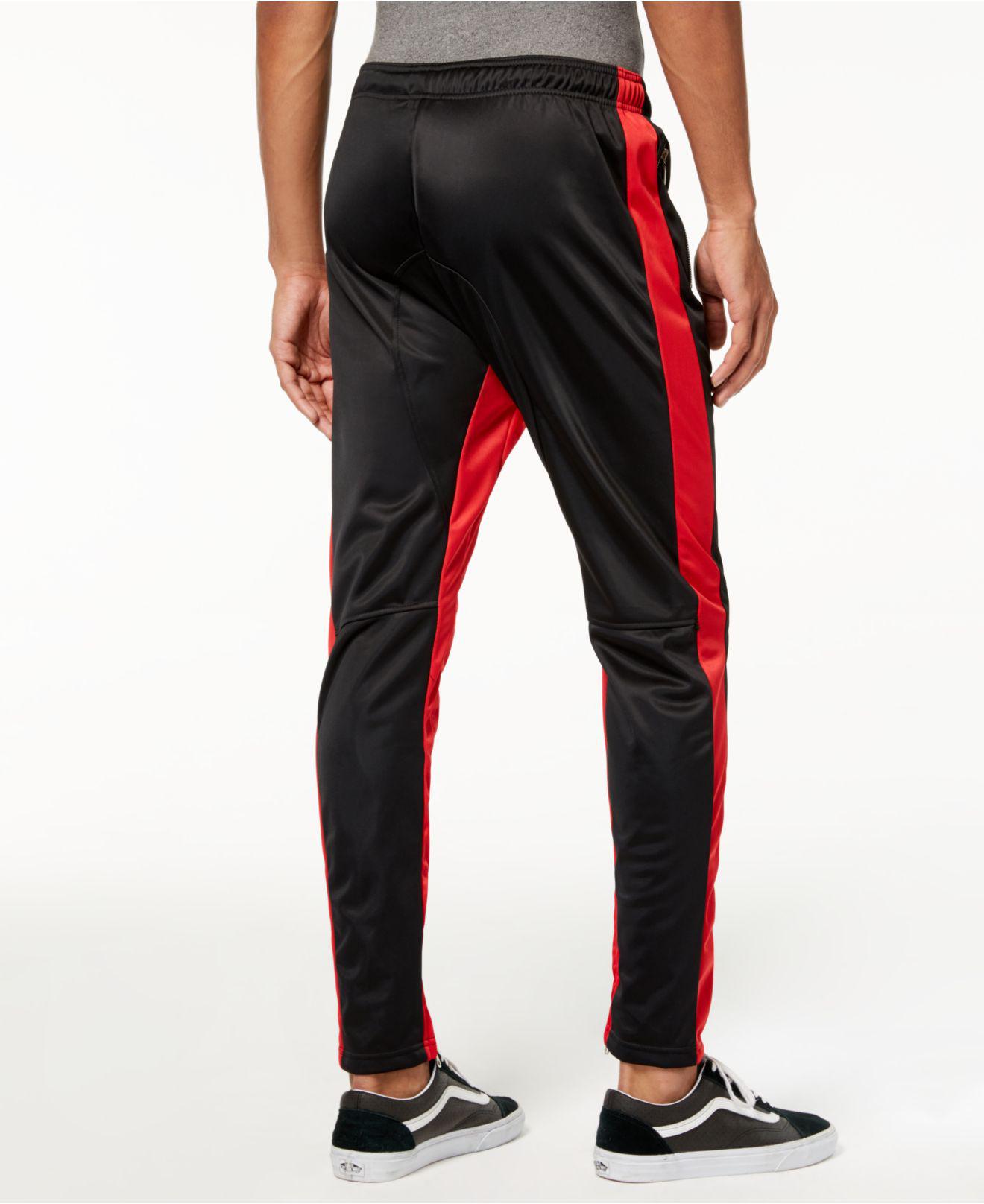 black and red stripe track pants