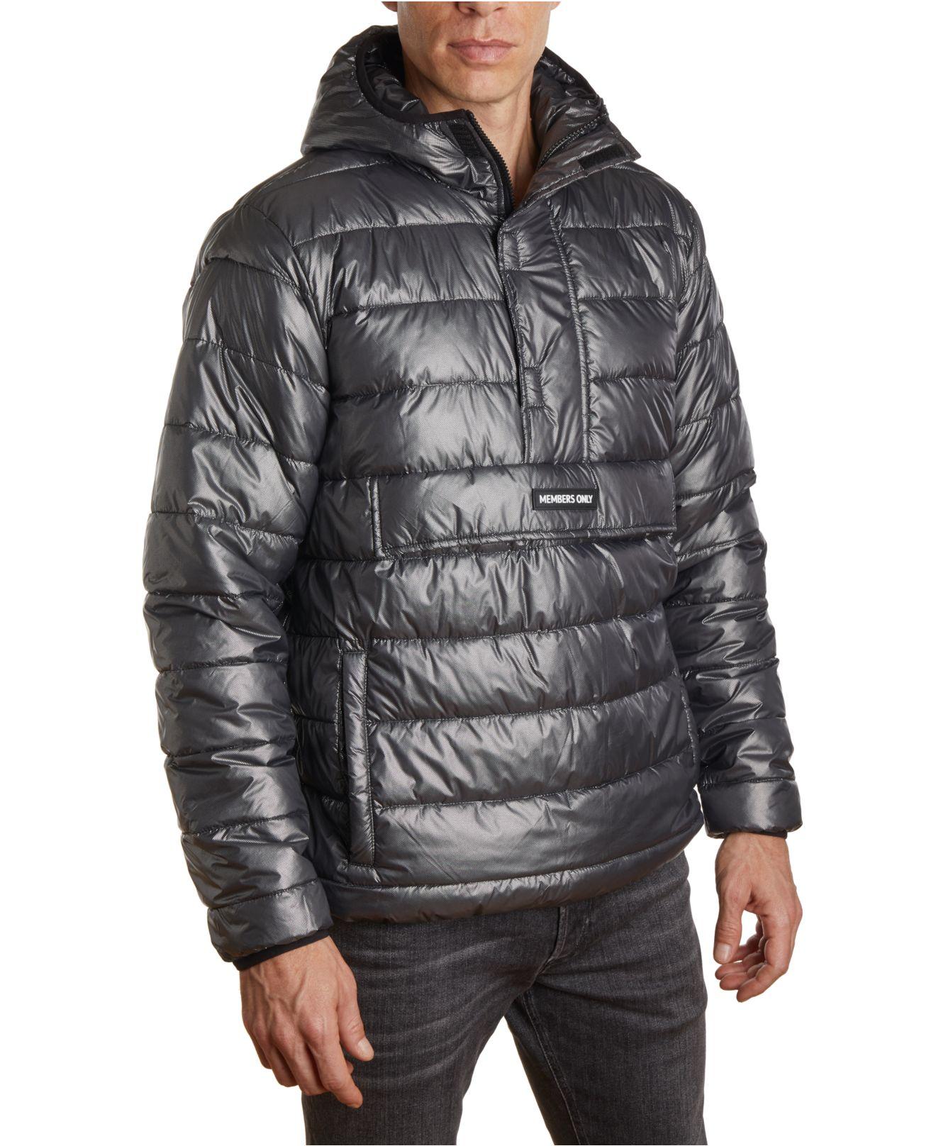 Members Only Rubber Lightweight Popover Puffer Jacket in Gray for Men ...