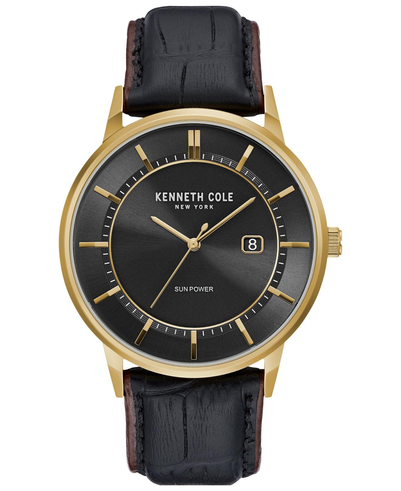 Cole Solar Black Leather Strap Watch 42mm for Men Lyst