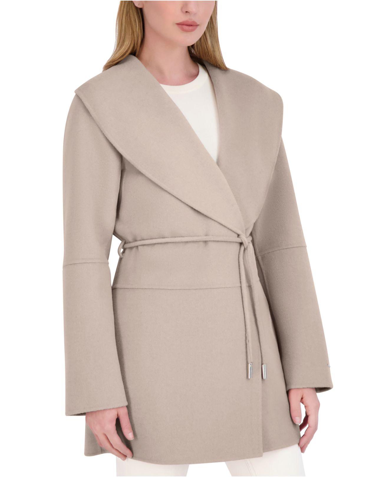 tahari women's marilyn double face belted wrap coat