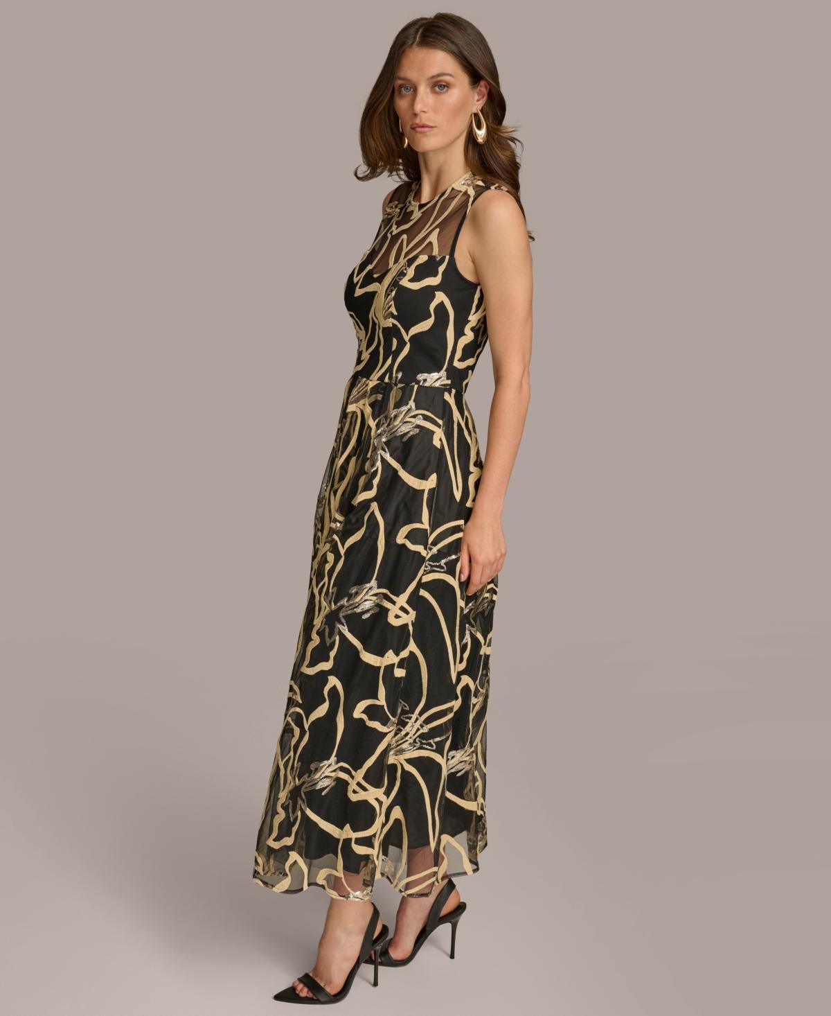 Donna Karan Donna Karan Embroidered Jewel-neck Dress | Lyst