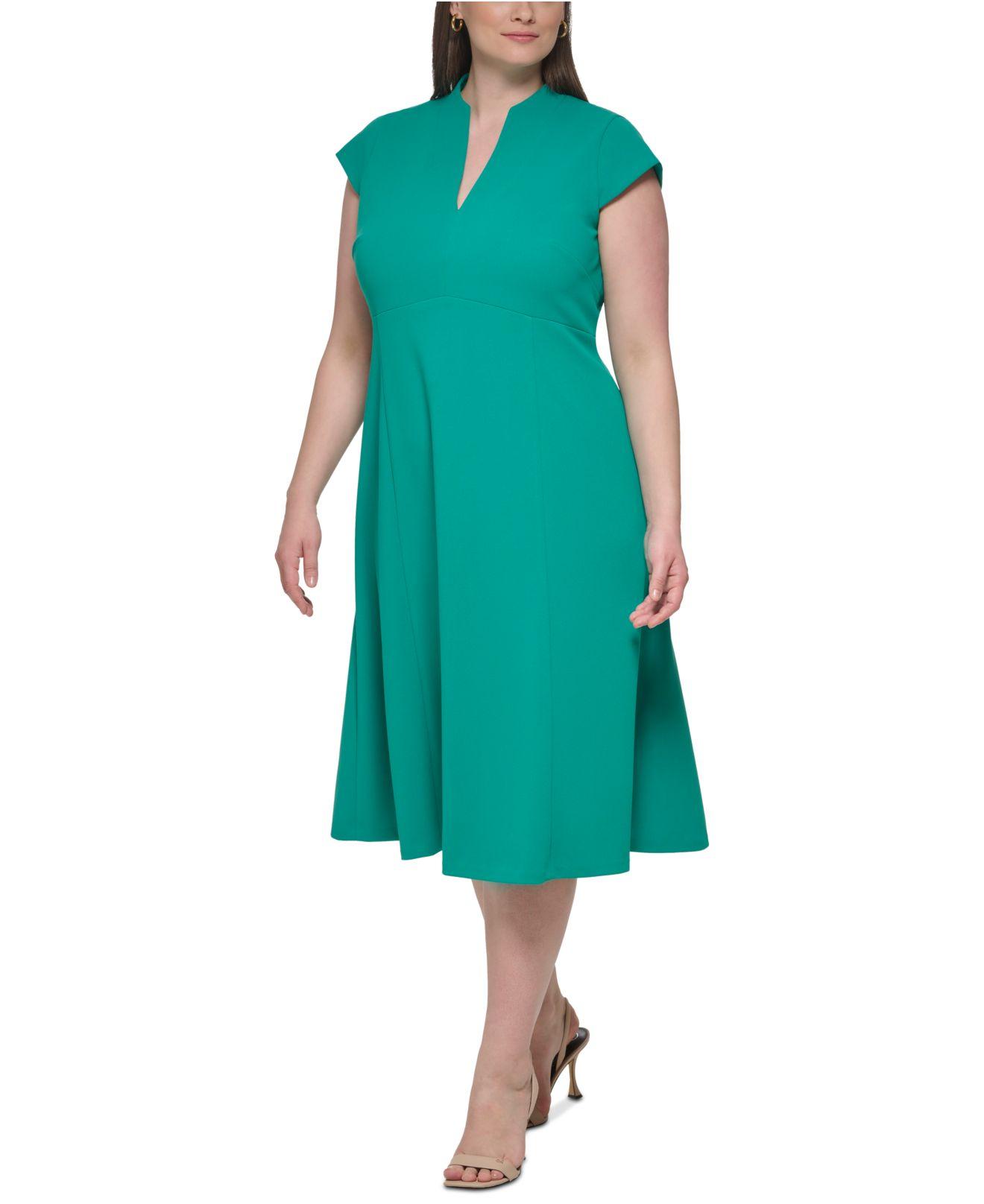 Calvin Klein Plus Size Short sleeve A line Midi Dress in Green Lyst