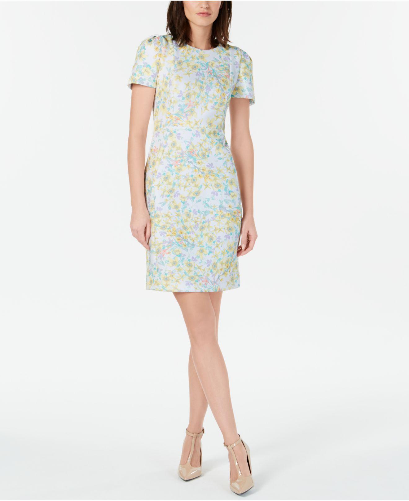 calvin klein puff shoulder sheath dress