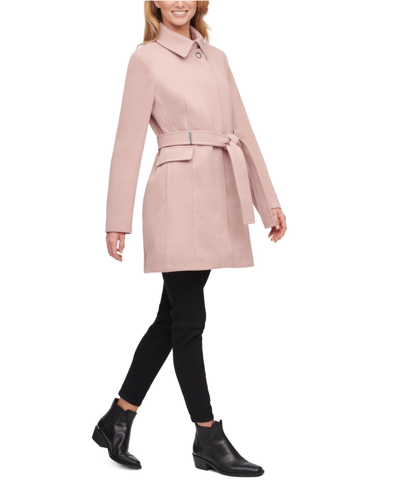 話題の人気 カルバンクライン レディース Rose Pink Coat Belted Faux Leather Trim Size Plus アウター コート トレンチコート Sutevalle Org
