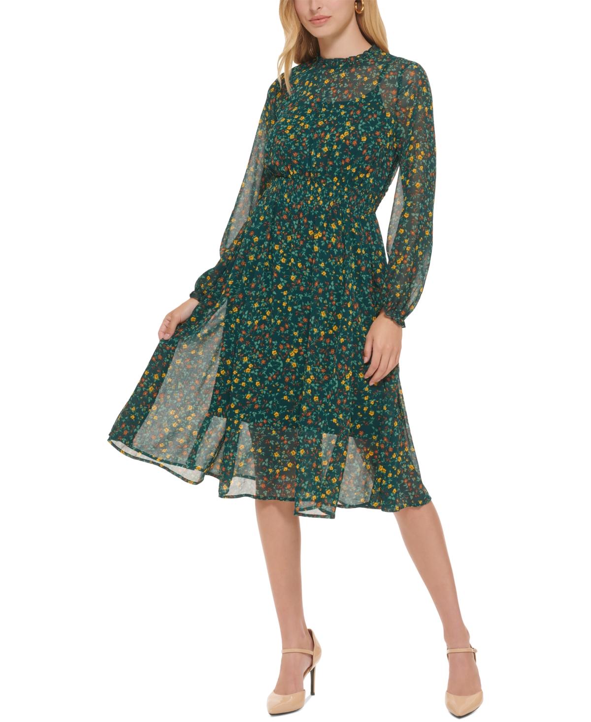Calvin Klein Women's Floral-Print Chiffon High-Low Maxi Dress - Macy's