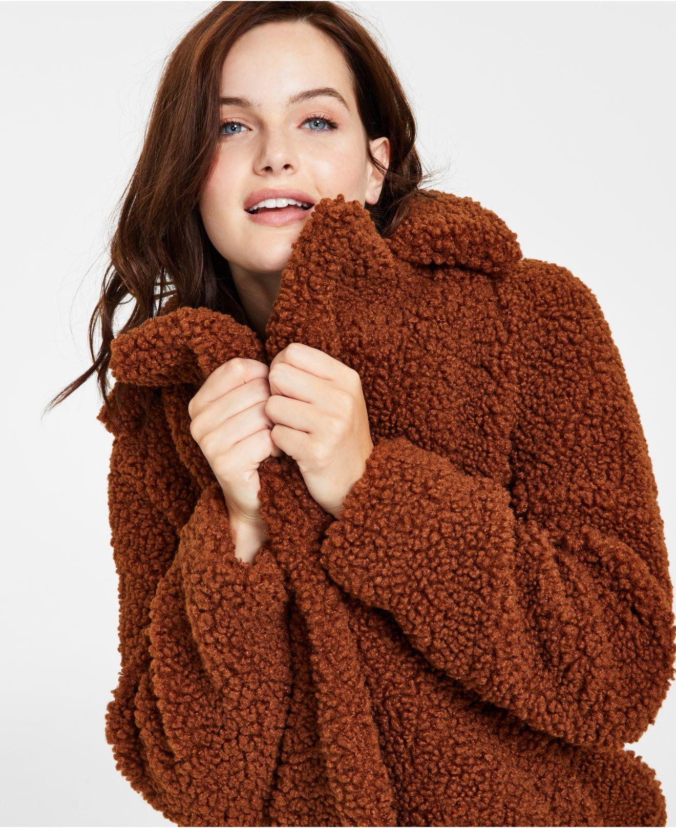 BCBGeneration Notch-collar Teddy Coat, Created For Macy's in Brown | Lyst