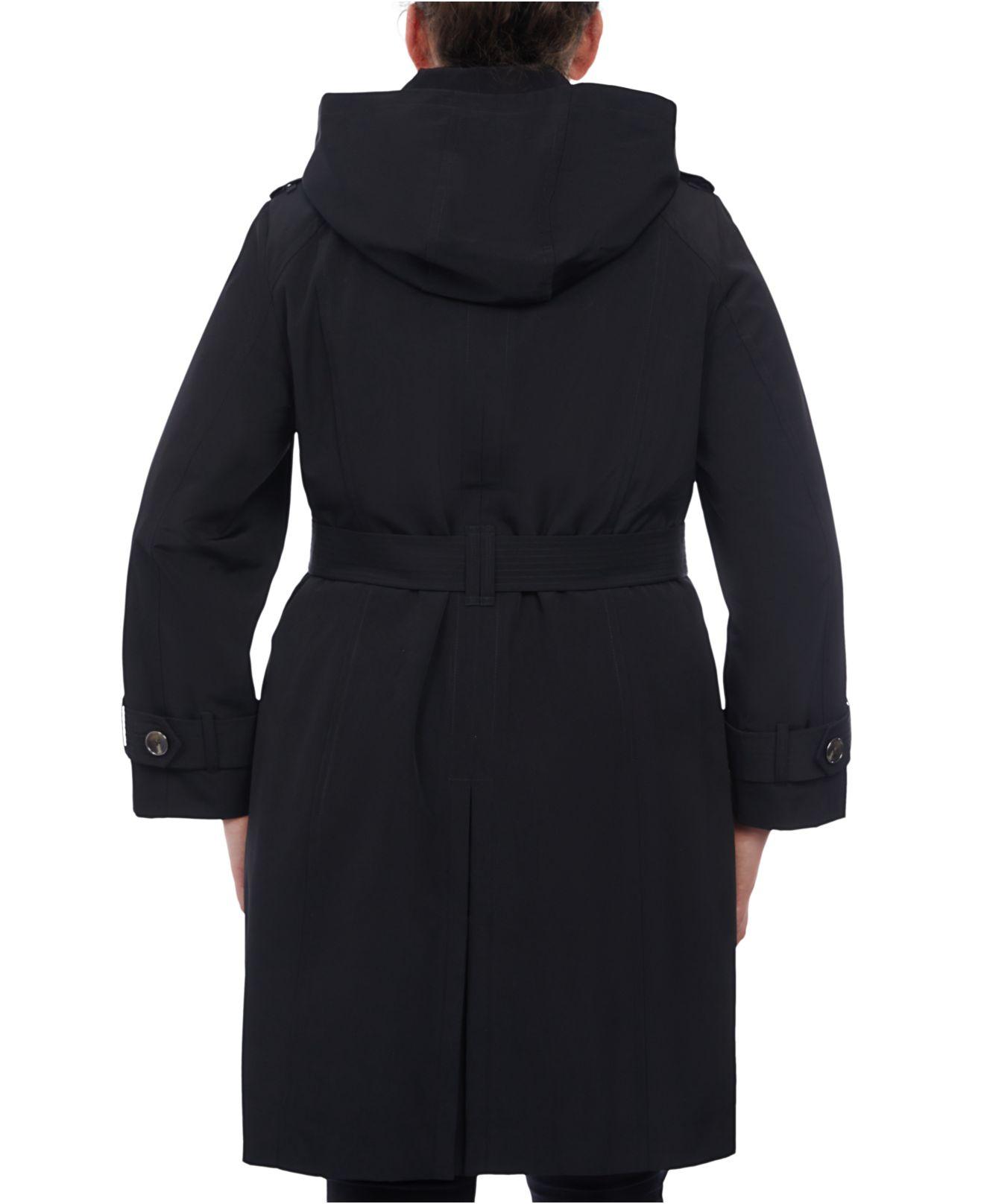 London Fog Plus Size Hooded Double breasted Trench Coat in Black