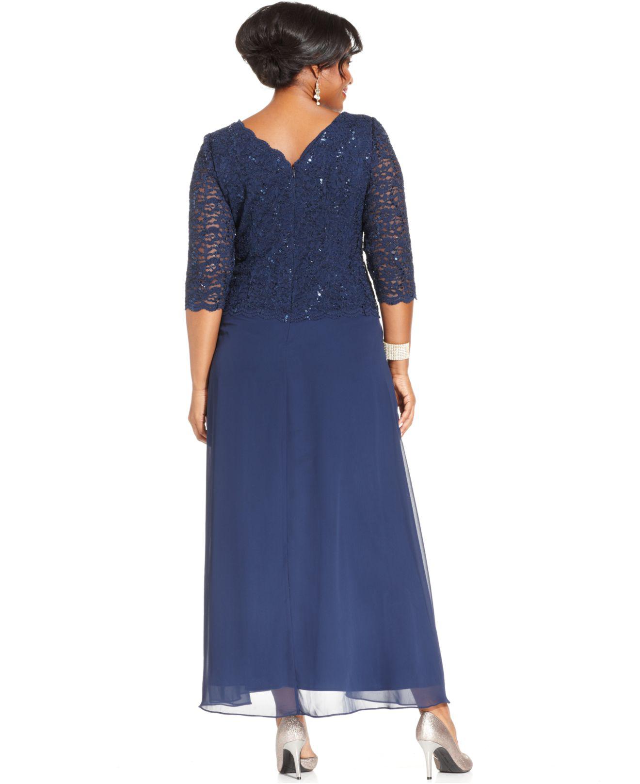 Alex Evenings Plus Size Sequined Lace Gown in Navy (Blue) - Lyst