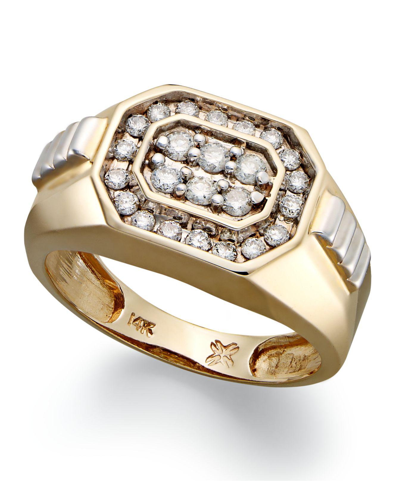 Macy's Men's Diamond Rectangle Ring In 14k Gold (1/2 Ct. T.w.) in