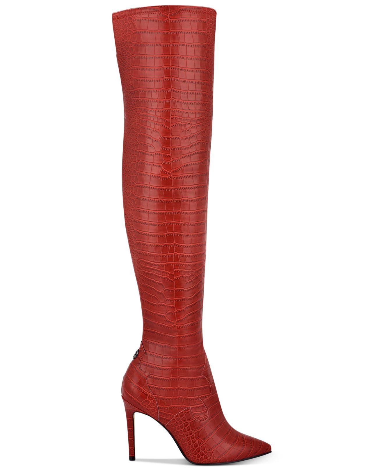 Guess Baylie Over-the-knee Boots in Dark Red Croc (Red) - Lyst