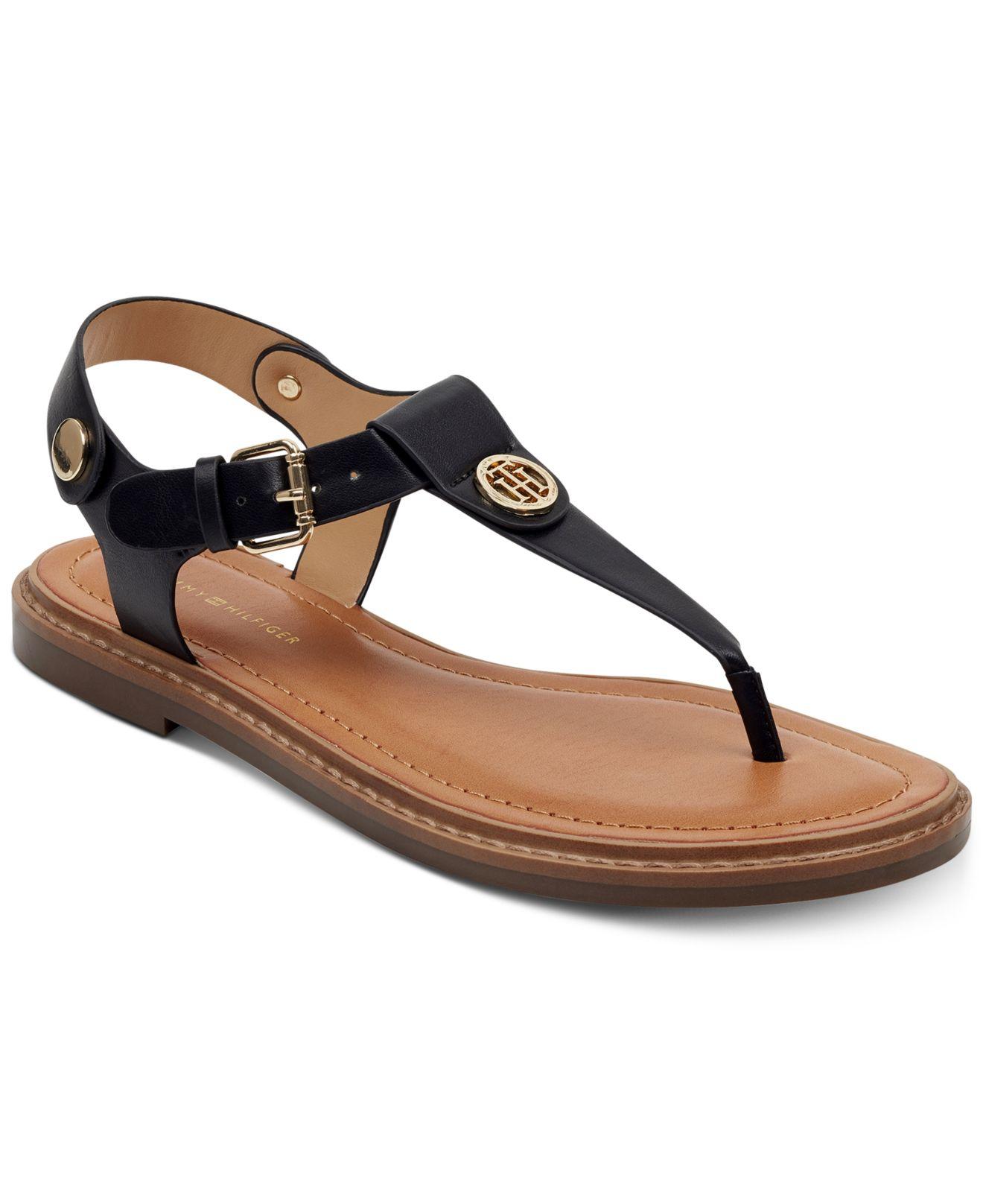 Tommy Hilfiger Bennia T-strap Flat Sandals in Black - Lyst