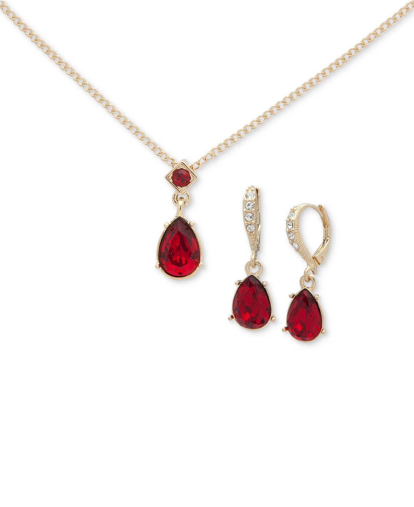 Givenchy Gold-tone Red Stone Pendant Necklace & Drop Earrings Set in  Metallic - Lyst