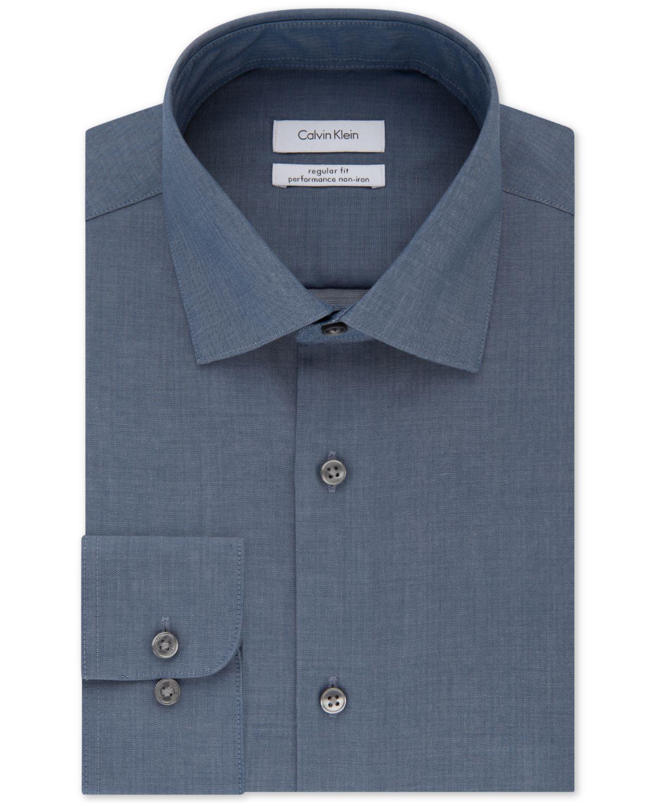 Calvin Klein Cotton Classicfit Noniron Performance Herringbone Spread Collar Dress Shirt in