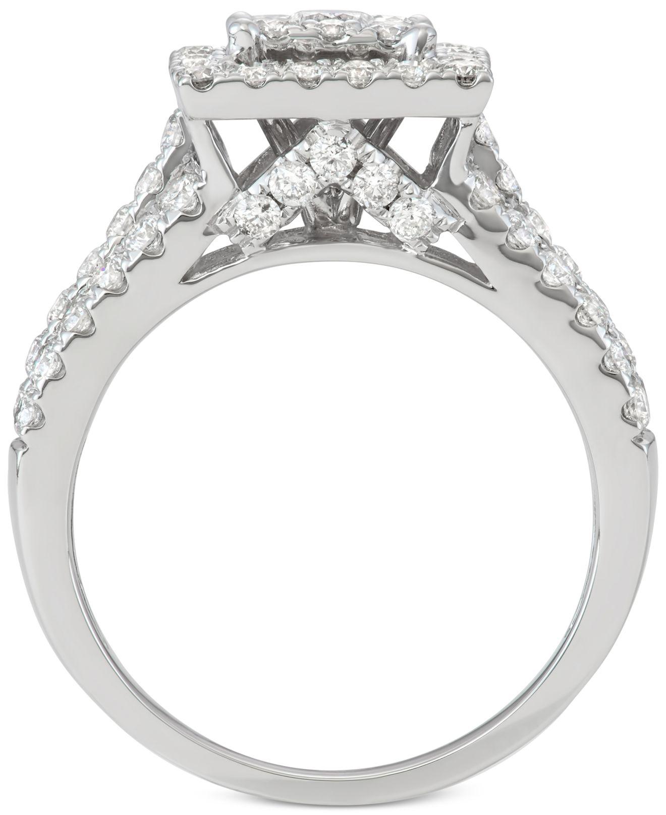 Diamond Square Halo Cluster Engagement Ring 1 12 Ct Tw In 14k White Gold