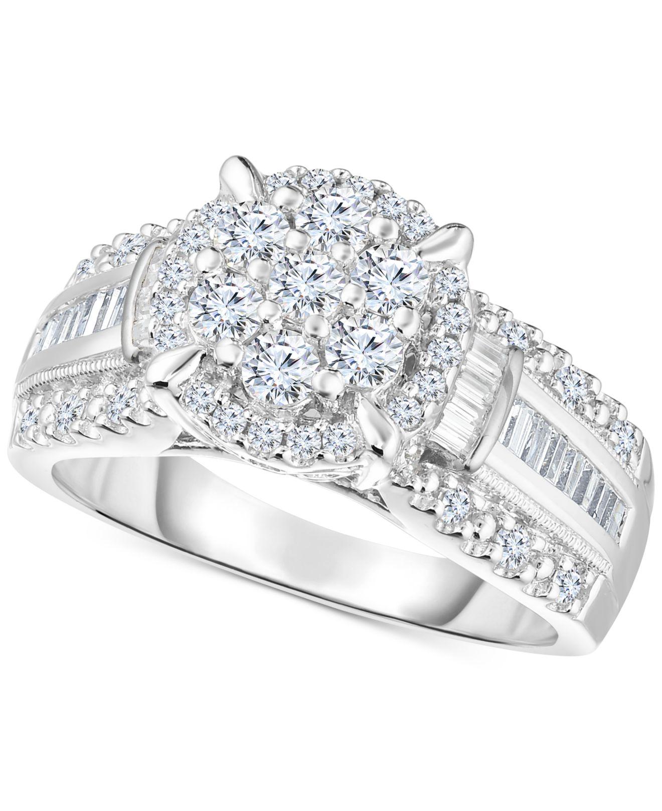 Macy's Diamond Cluster Bridal Ring (1 Ct. T.w.) In 14k White Gold Lyst