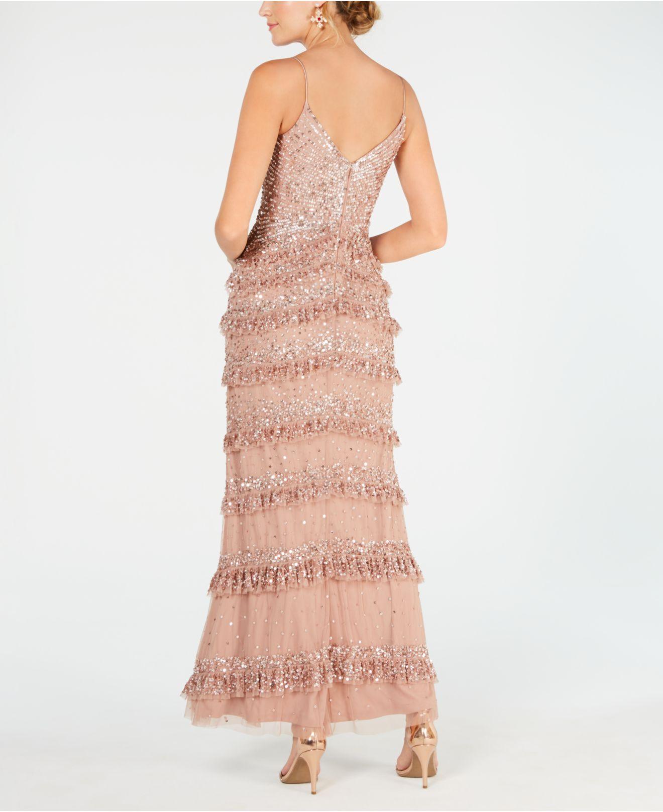 Adrianna Papell Synthetic Allover-sequin Tiered-ruffle Gown in Rose Gold  (Pink) - Lyst