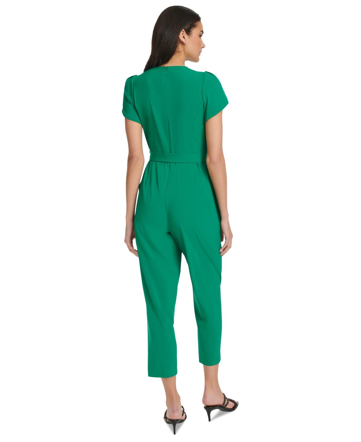 Calvin Klein Short-sleeve Waist-tie Jumpsuit in Green Lyst