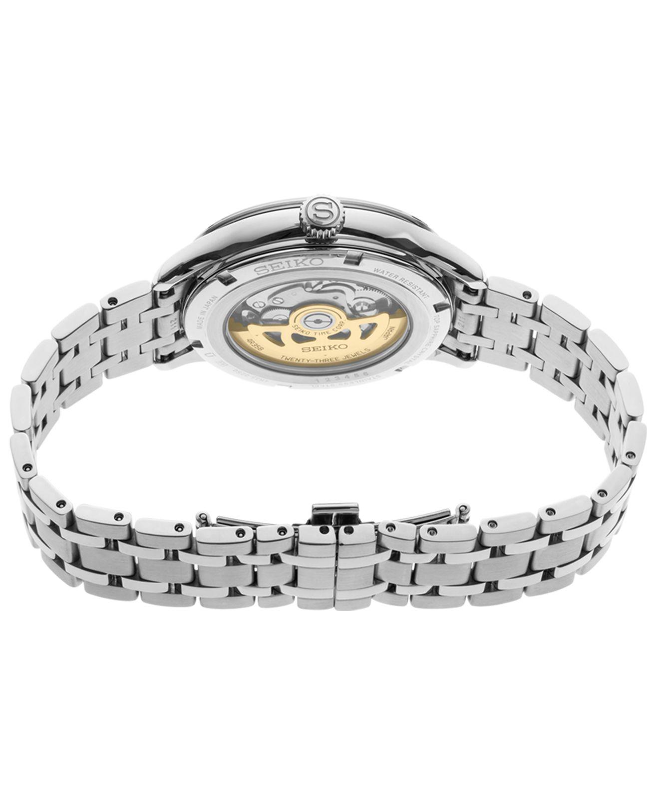 seiko men's automatic presage stainless steel bracelet watch 40.5 mm