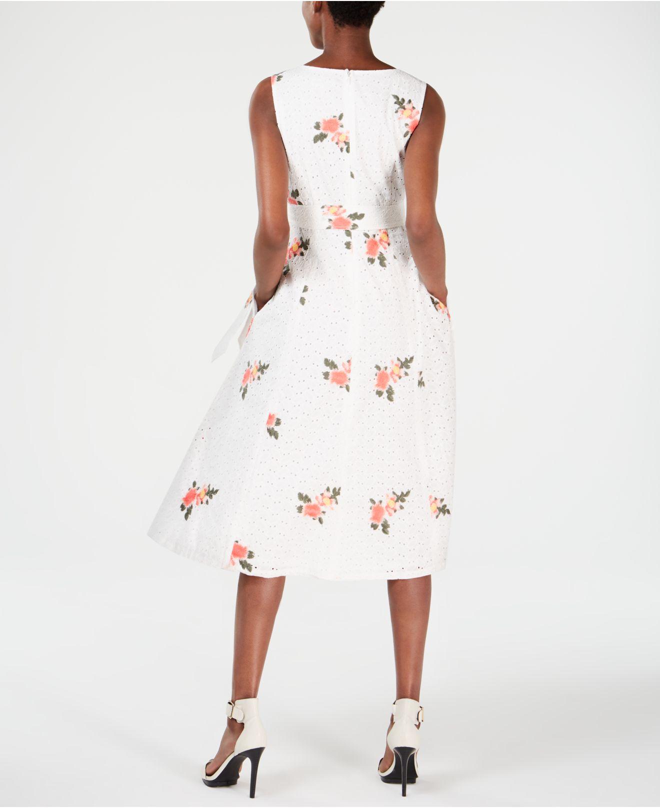 calvin klein embroidered fit & flare dress