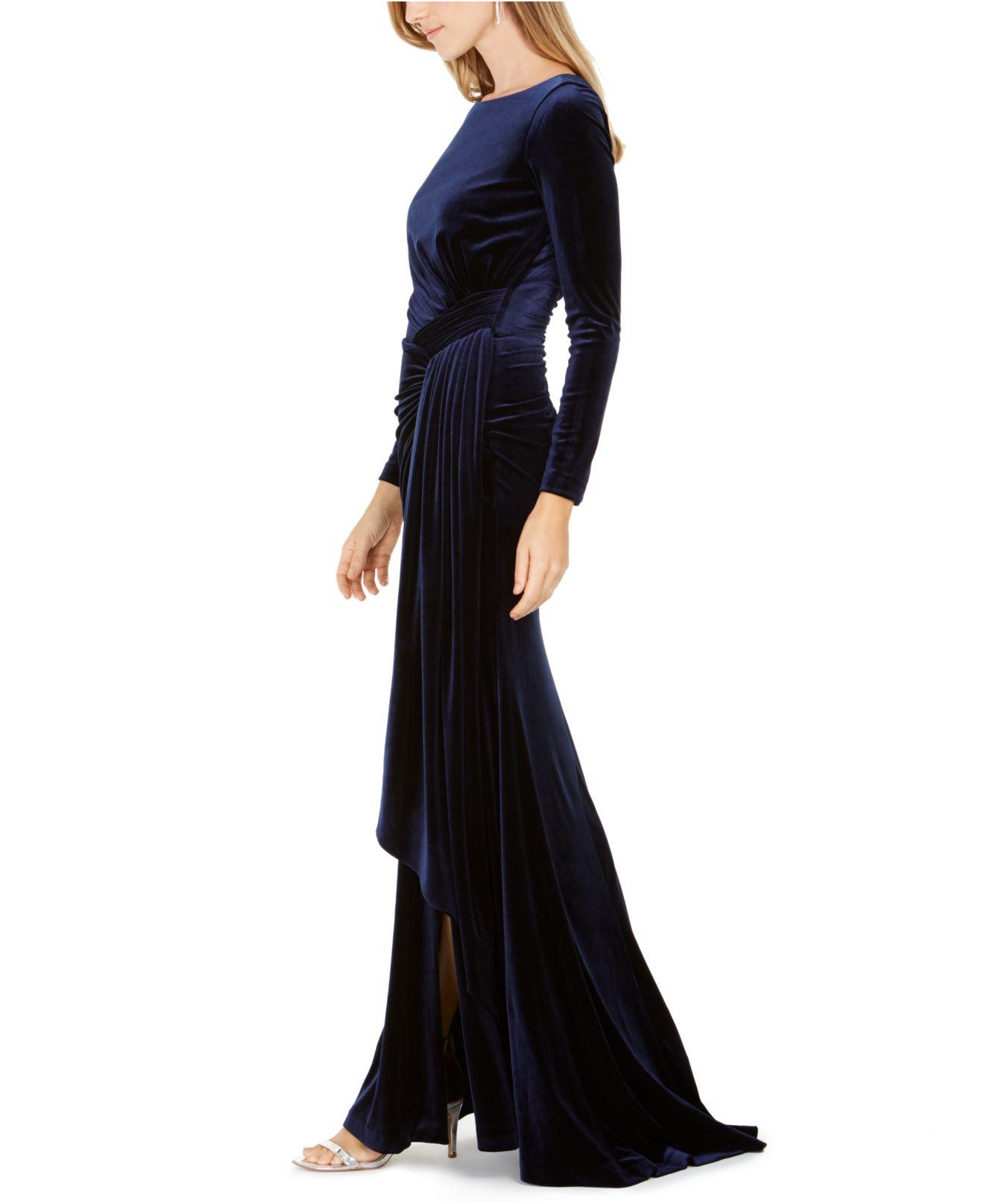 Vince Camuto Draped & Ruched Velvet Gown in Blue | Lyst