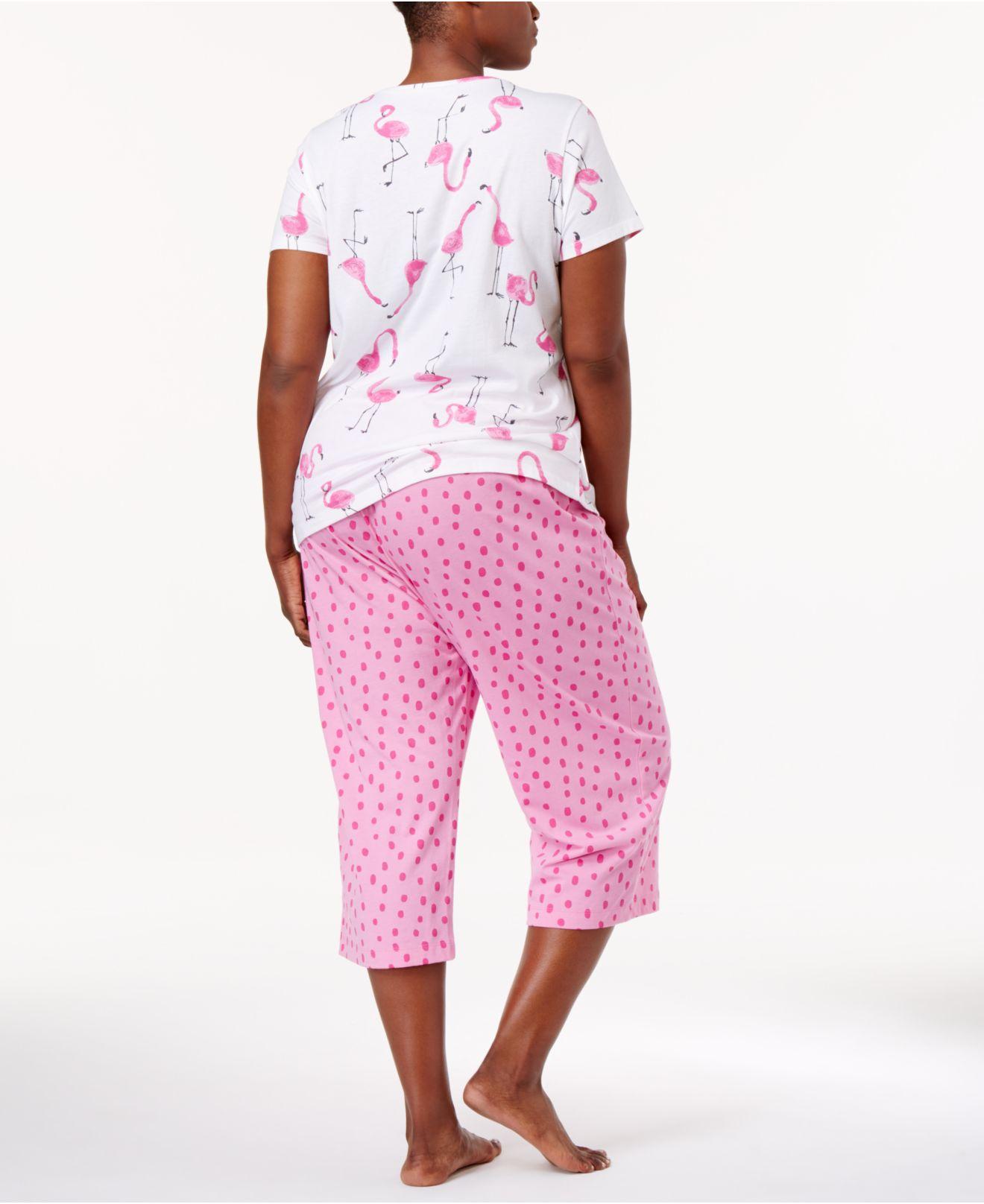 Hue Plus Size Flamingo Top And Capri Pants Knit Pajama Set in Pink | Lyst