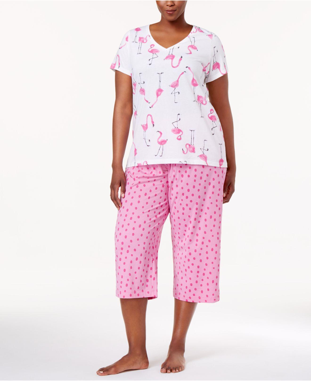Hue Plus Size Flamingo Top And Capri Pants Knit Pajama Set in Pink Lyst