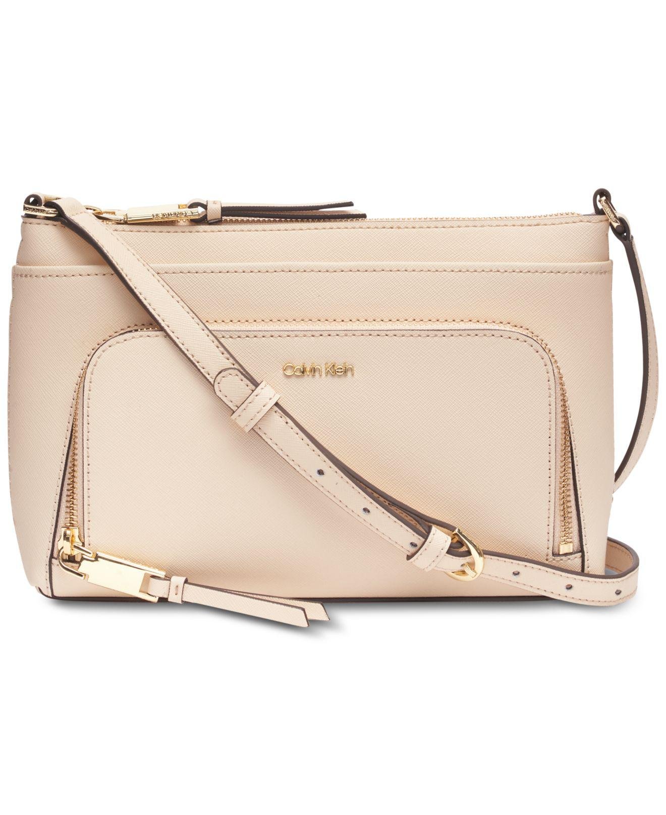Calvin Klein Lily Saffiano Leather Top Zip Crossbody, orchid