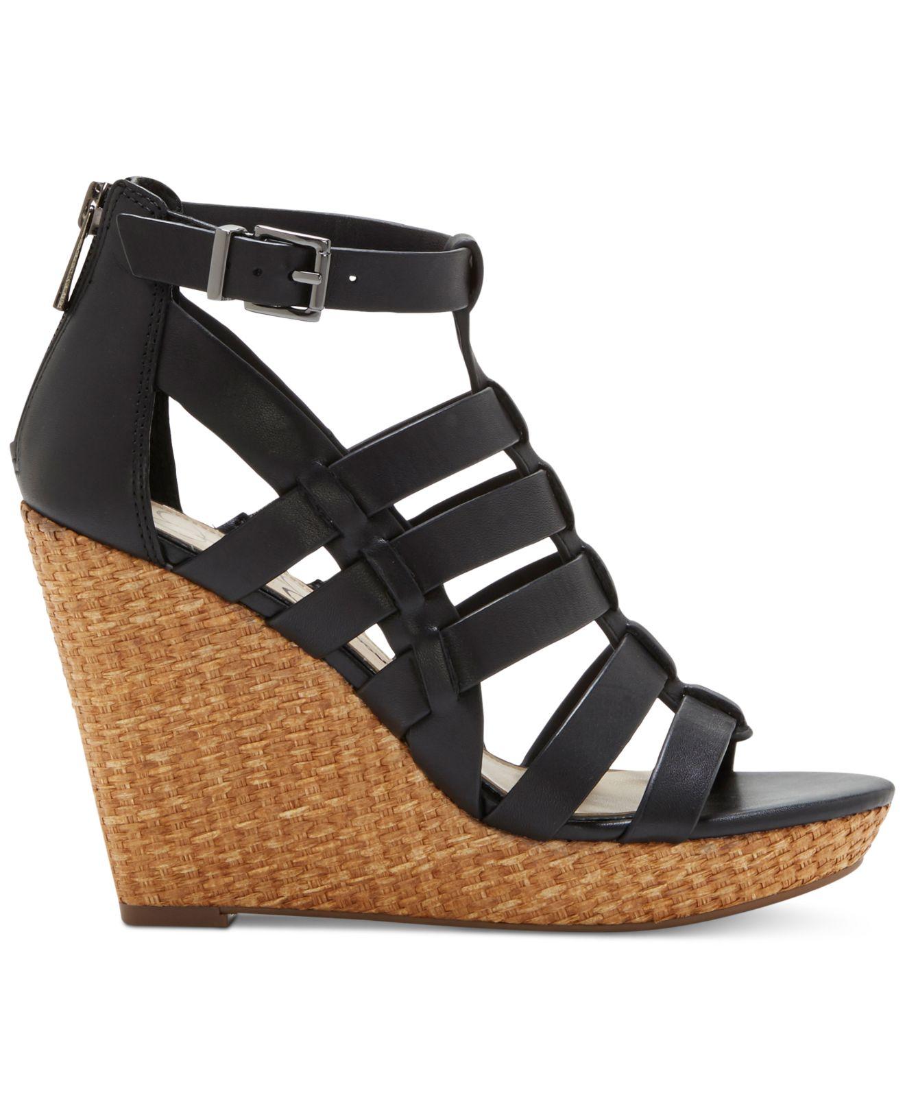 Jessica Simpson Leather Jeyne Strappy Platform Wedge Sandals in Black - Lyst