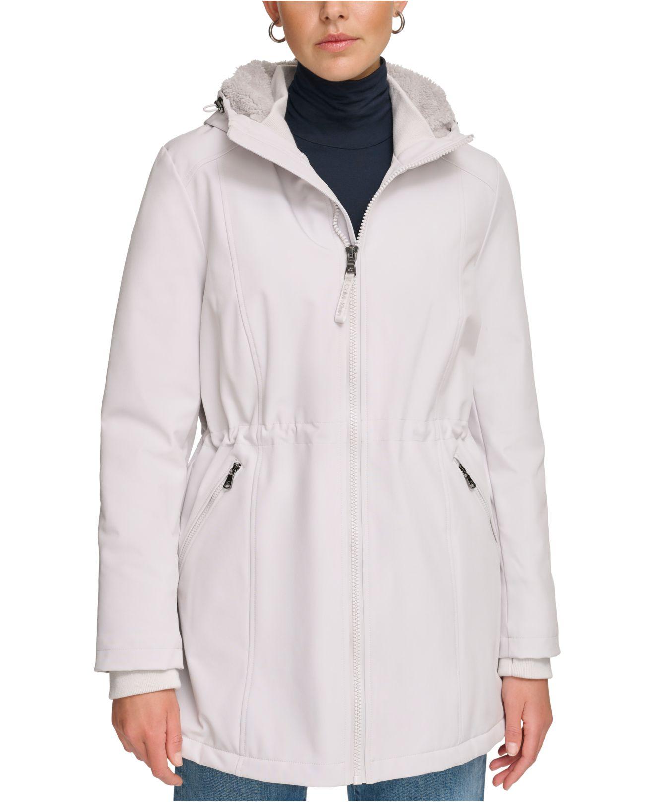 Calvin Klein Petite Hooded Fauxfurlined Anorak Raincoat in White Lyst