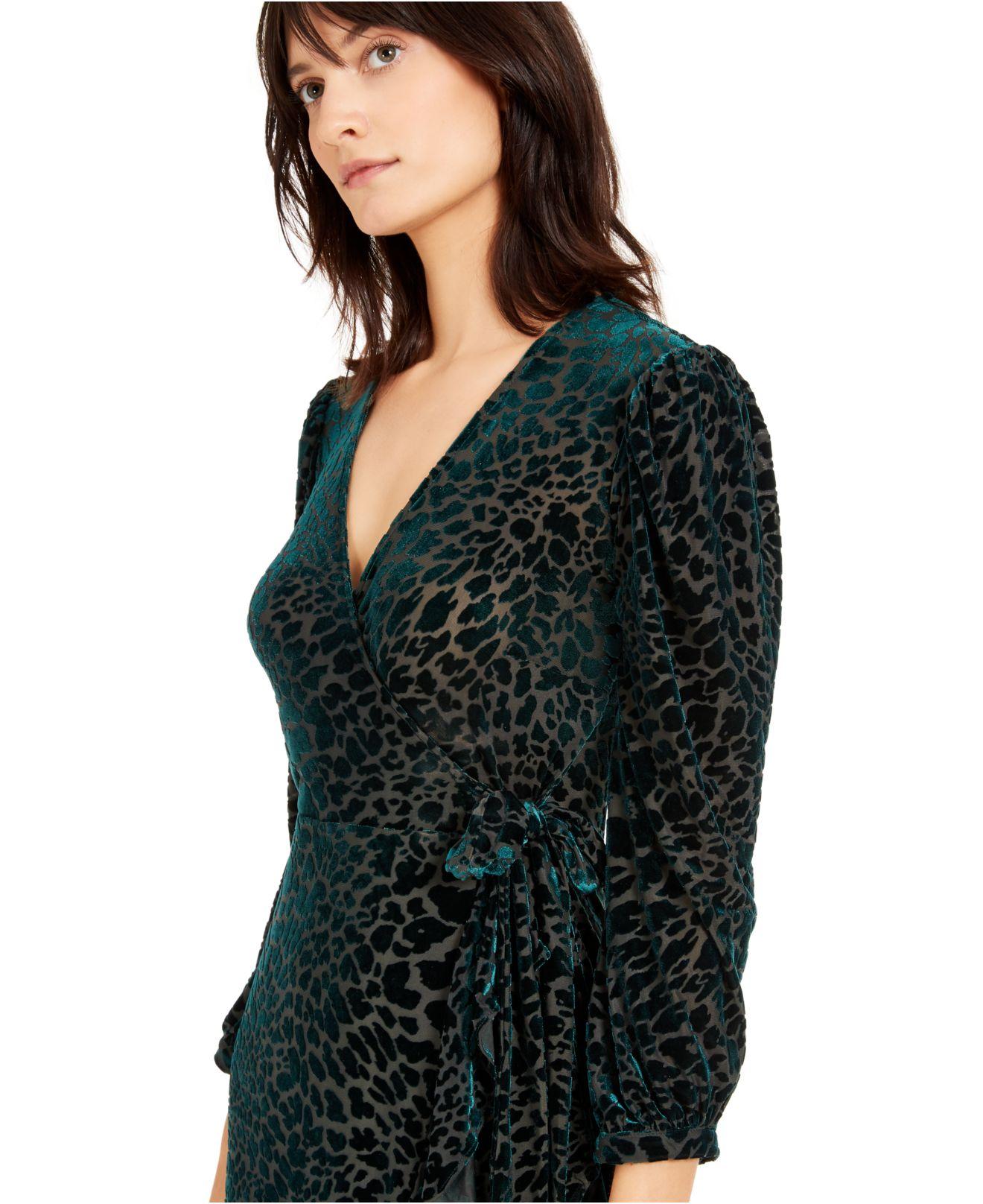 Calvin Klein Synthetic Burnout Velvet Animalprint Wrap Dress in