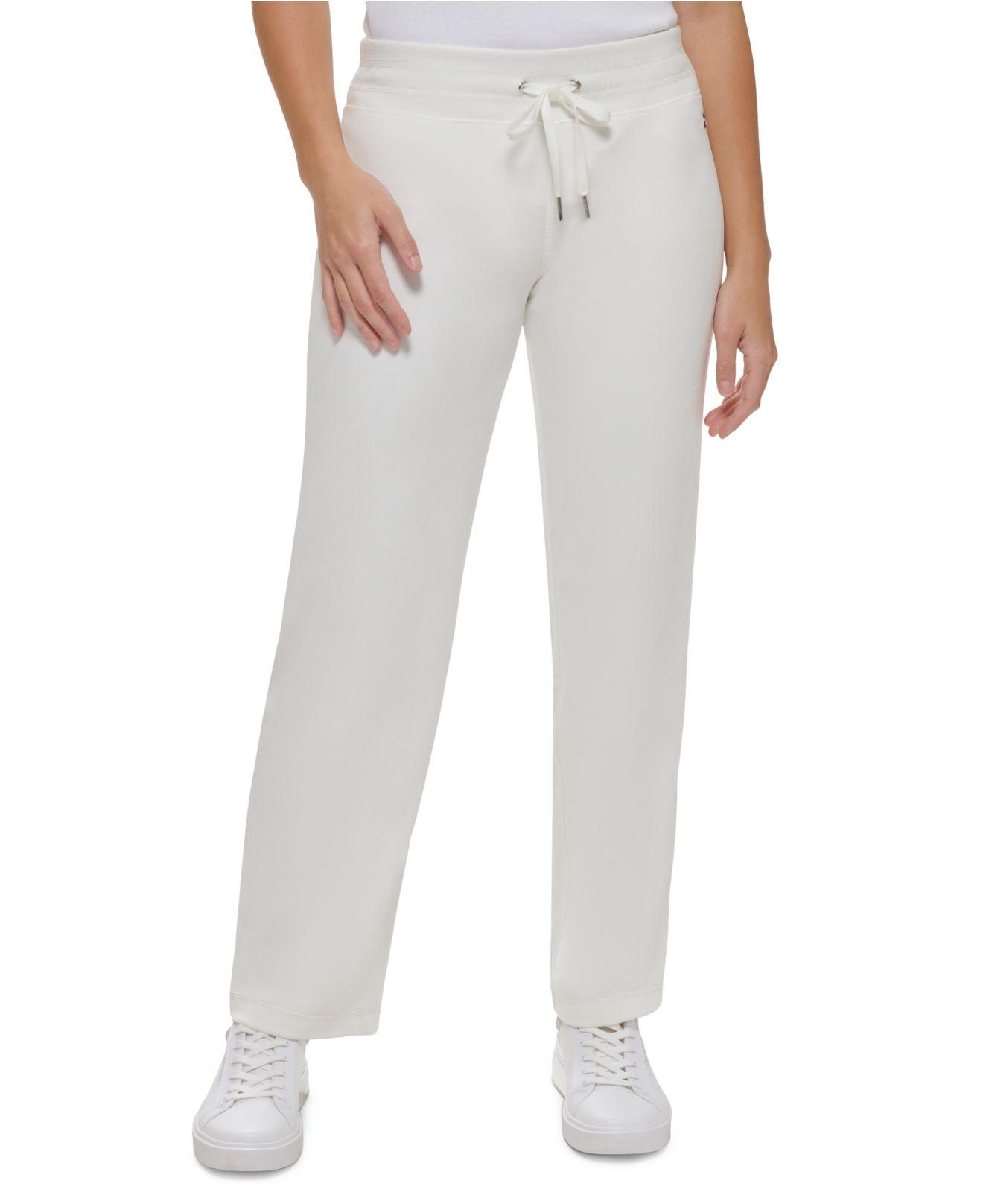 Calvin Klein Wide Leg Velour Pants in White | Lyst