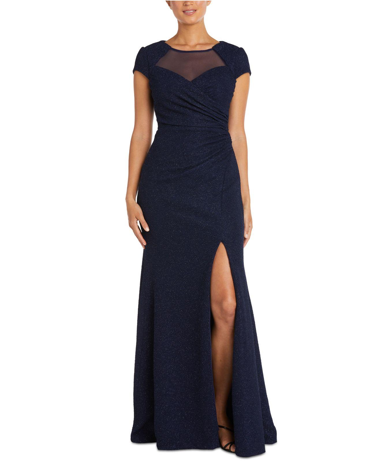 Nightway Illusion trim Cap sleeve Gown in Blue Lyst