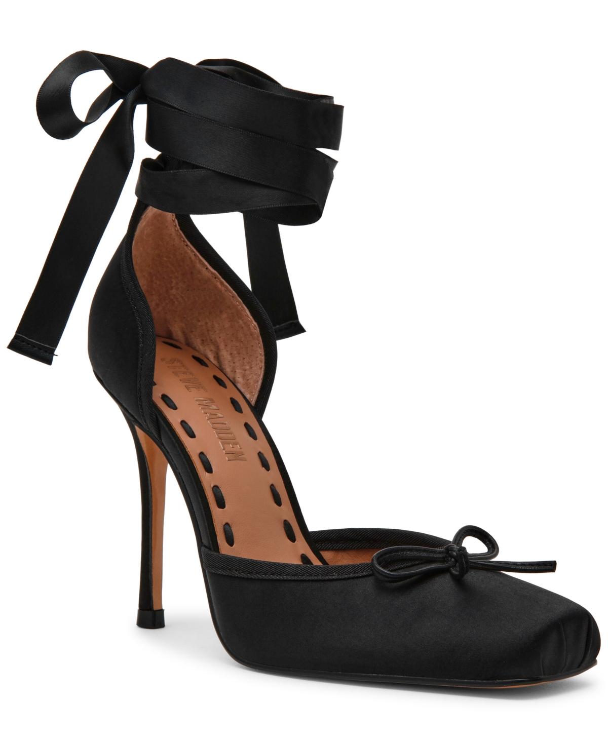 Steve Madden Larina Lace-up High-heel Ballet Pumps in Black Lyst
