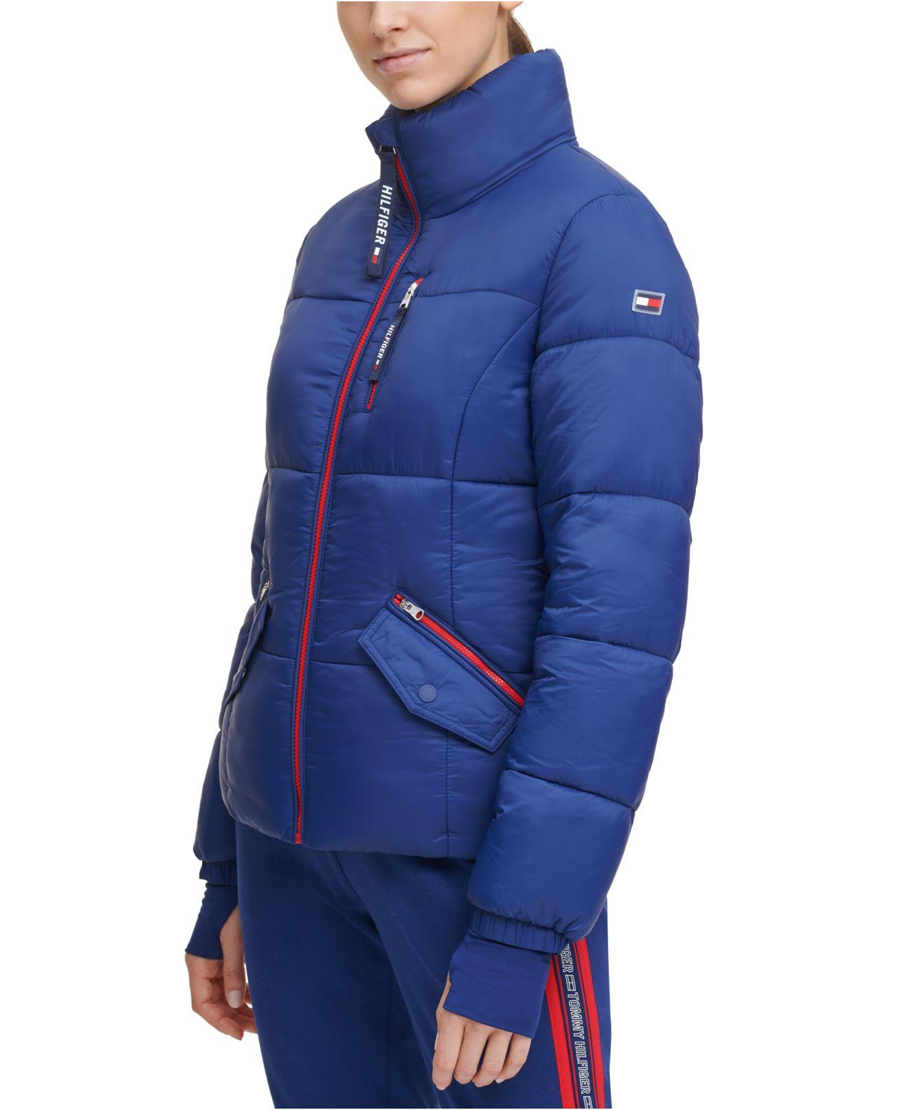 tommy hilfiger sport cropped puffer thumbhole coat