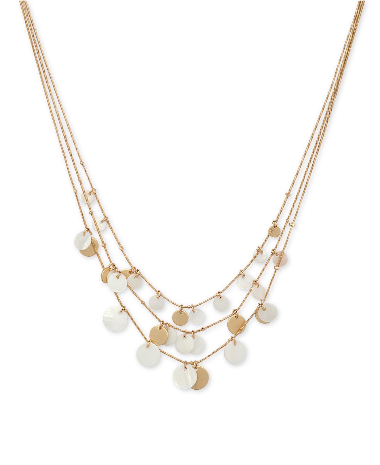 Anne Klein Goldtone & Motherofpearl Shaky Disk Triplerow Necklace