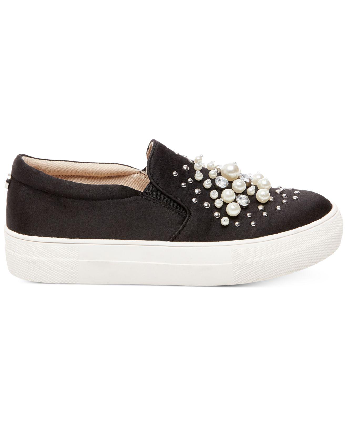 Steve Madden Satin Women's Glamour Pearl-embellished Sneakers in Black ...