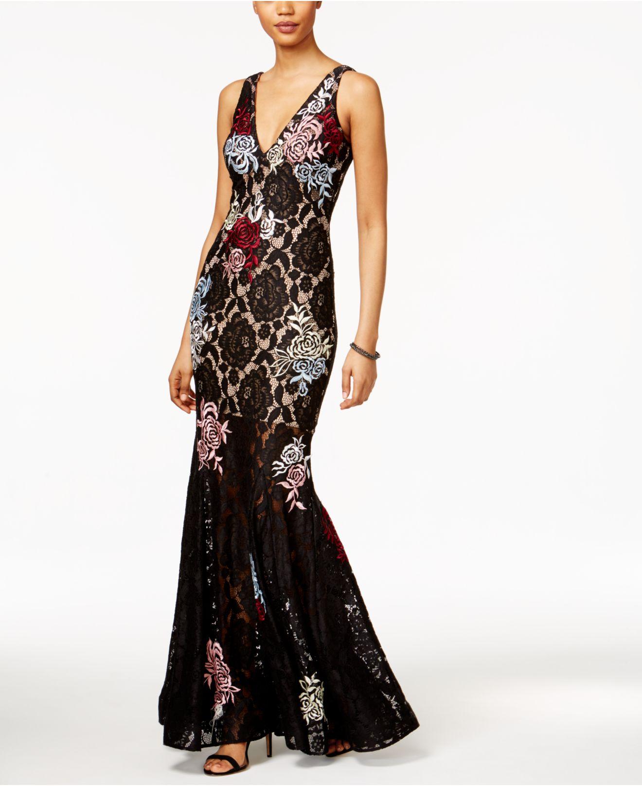 betsy & adam embellished embroidered gown
