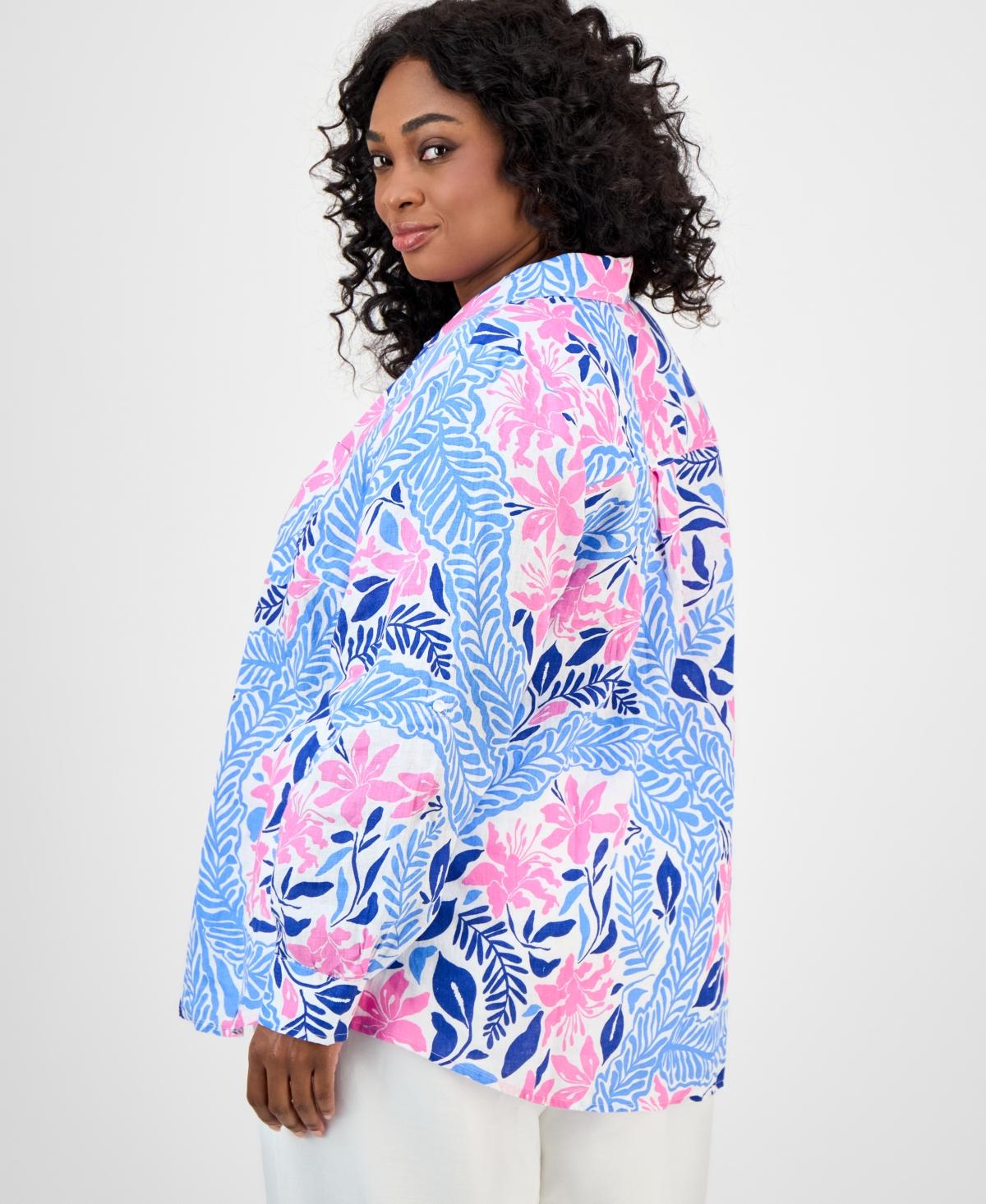 Charter Club Petite Bhavana Multi Floral Print Linen Shirt