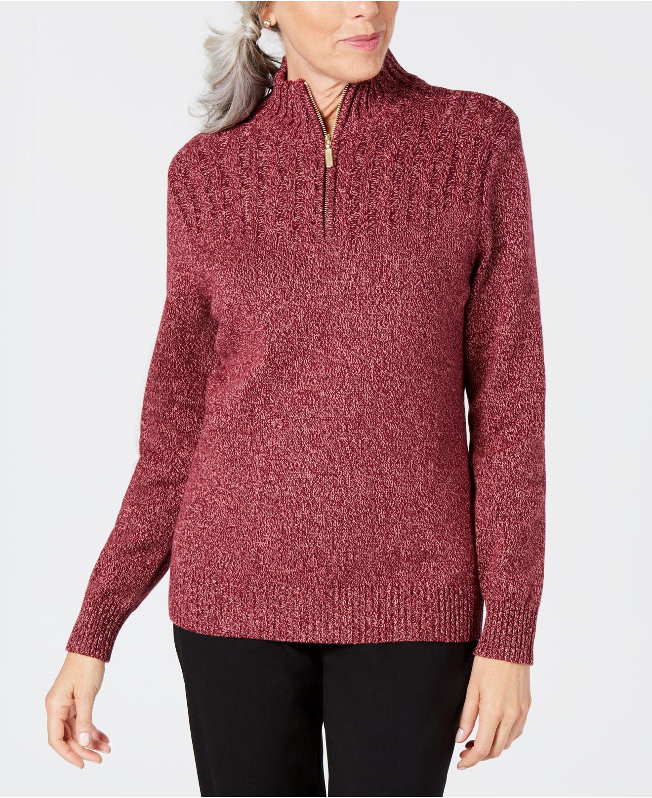 Karen Scott Cotton Marled-knit Quarter-zip Sweater, Created For Macy's ...
