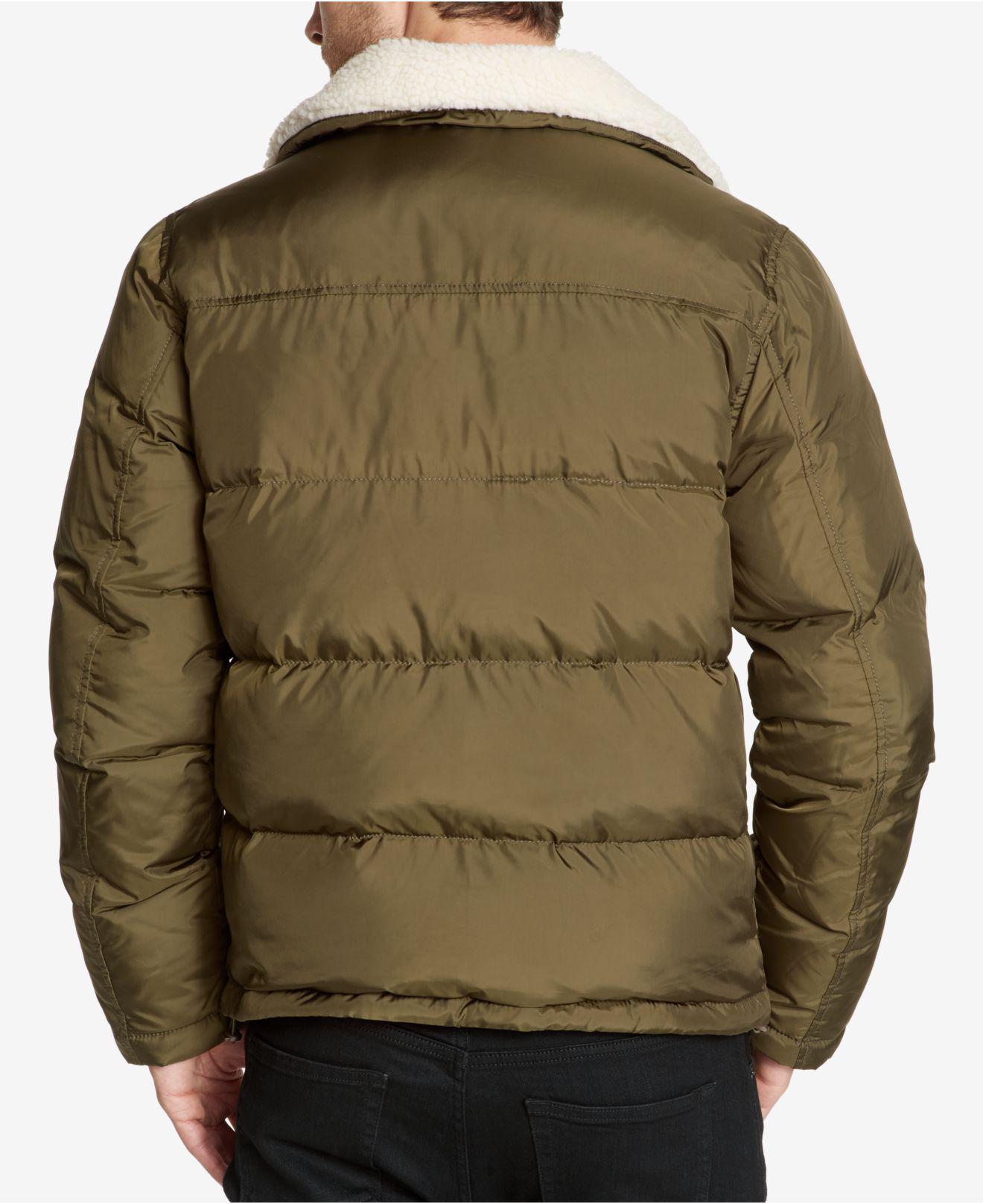 Guess Men's Quilted Jacket With Fleece Collar in Green for Men Lyst
