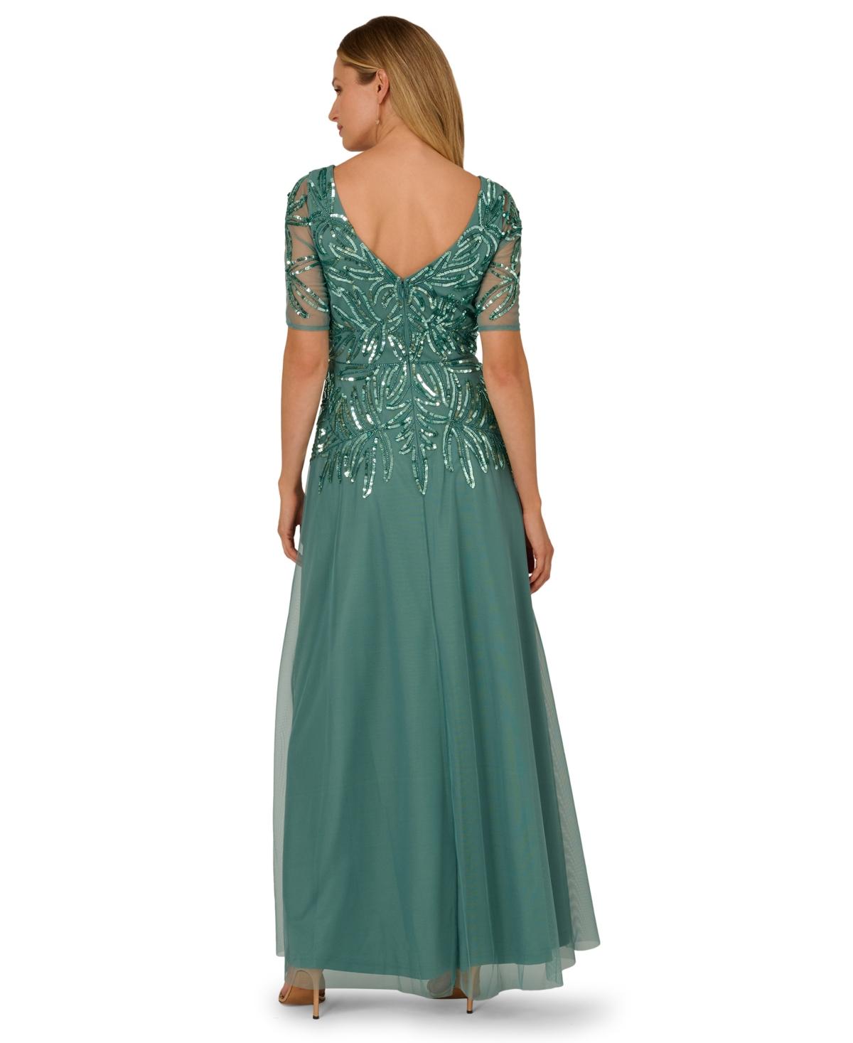 chinese dress ladies Adrianna Papell Halter Beaded Mermaid Gown, Womens, 14, Black