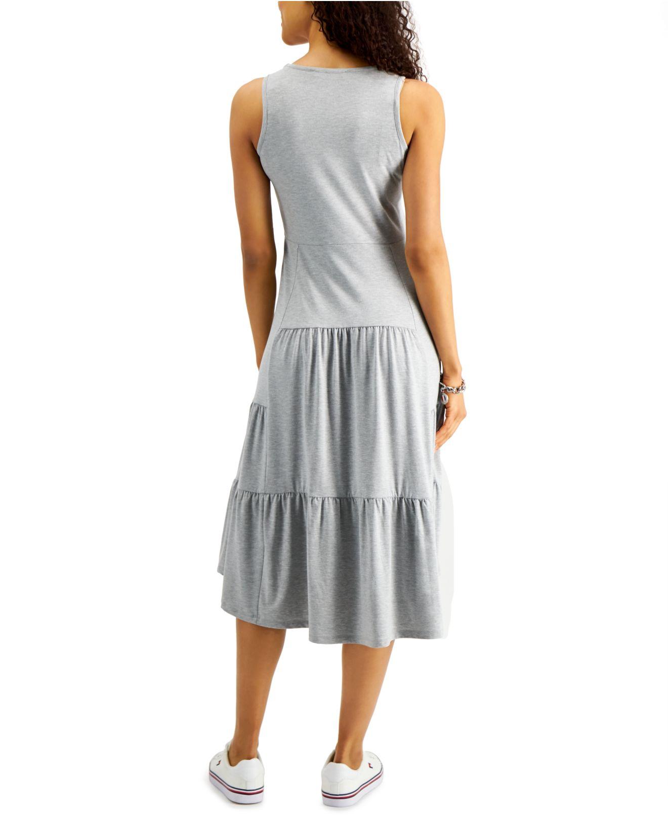 Tommy Hilfiger Synthetic Tiered Sleeveless Dress in Stone Grey Heather (Gray) - Lyst