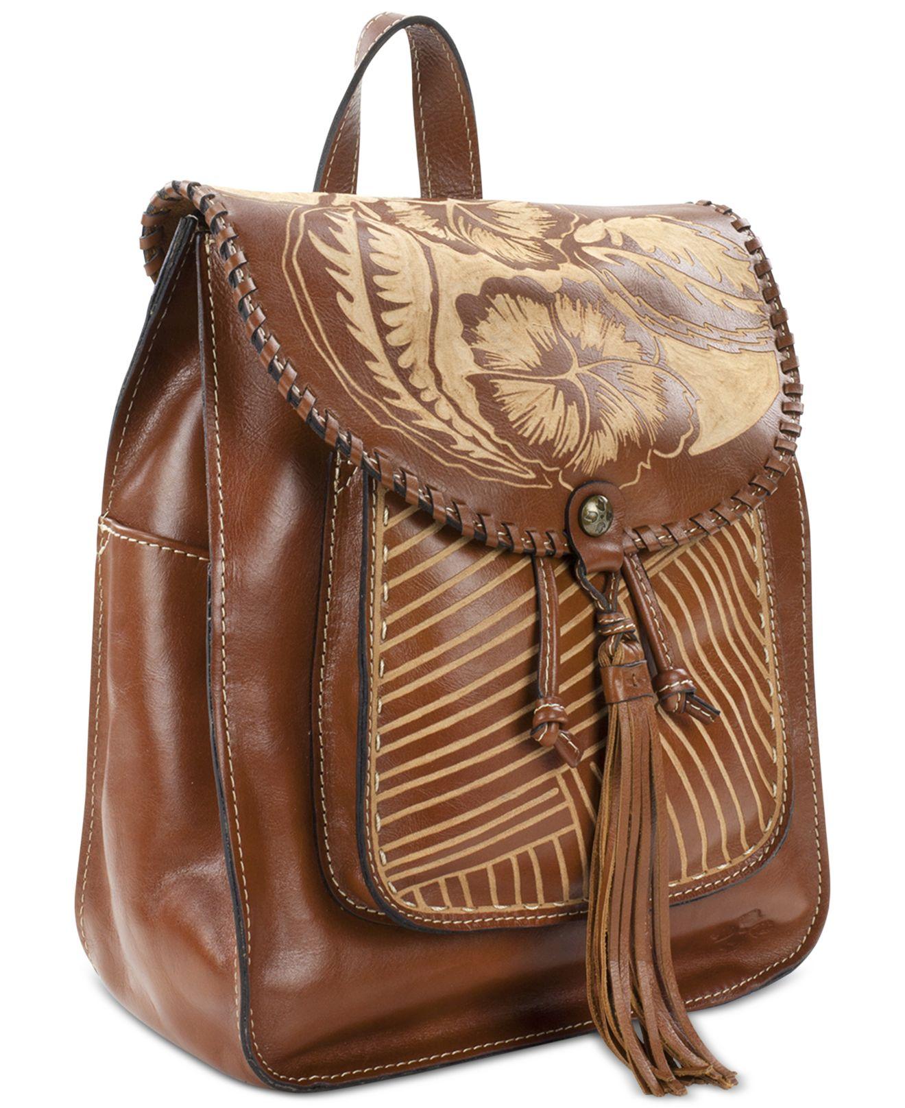 Patricia Nash Leather Cuban Carved Jovanna Small Backpack in Tan (Brown