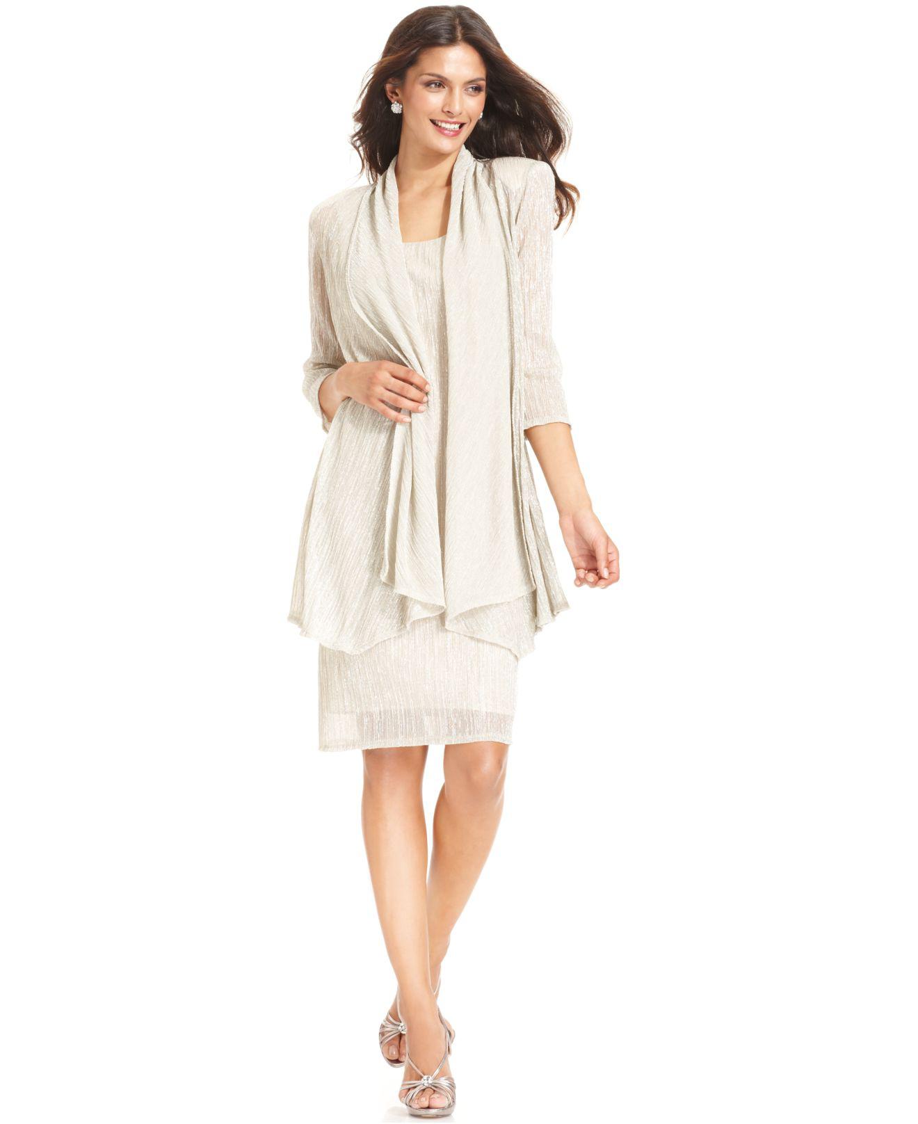 R & M Richards Synthetic Sleeveless Metallic Dress And Jacket in