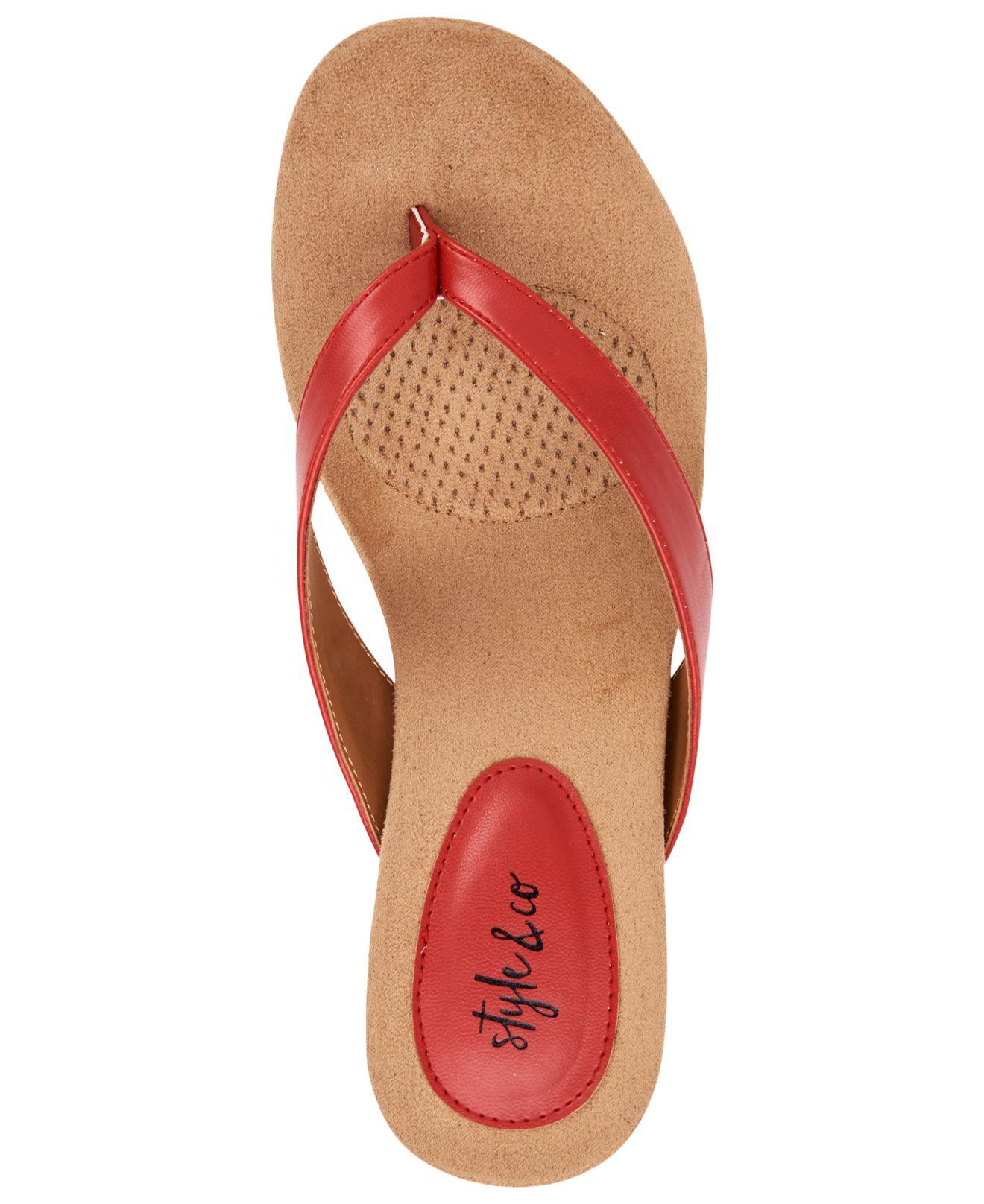 Style & Co. Chicklet Wedge Thong Sandals, Created For Macy's in Red | Lyst