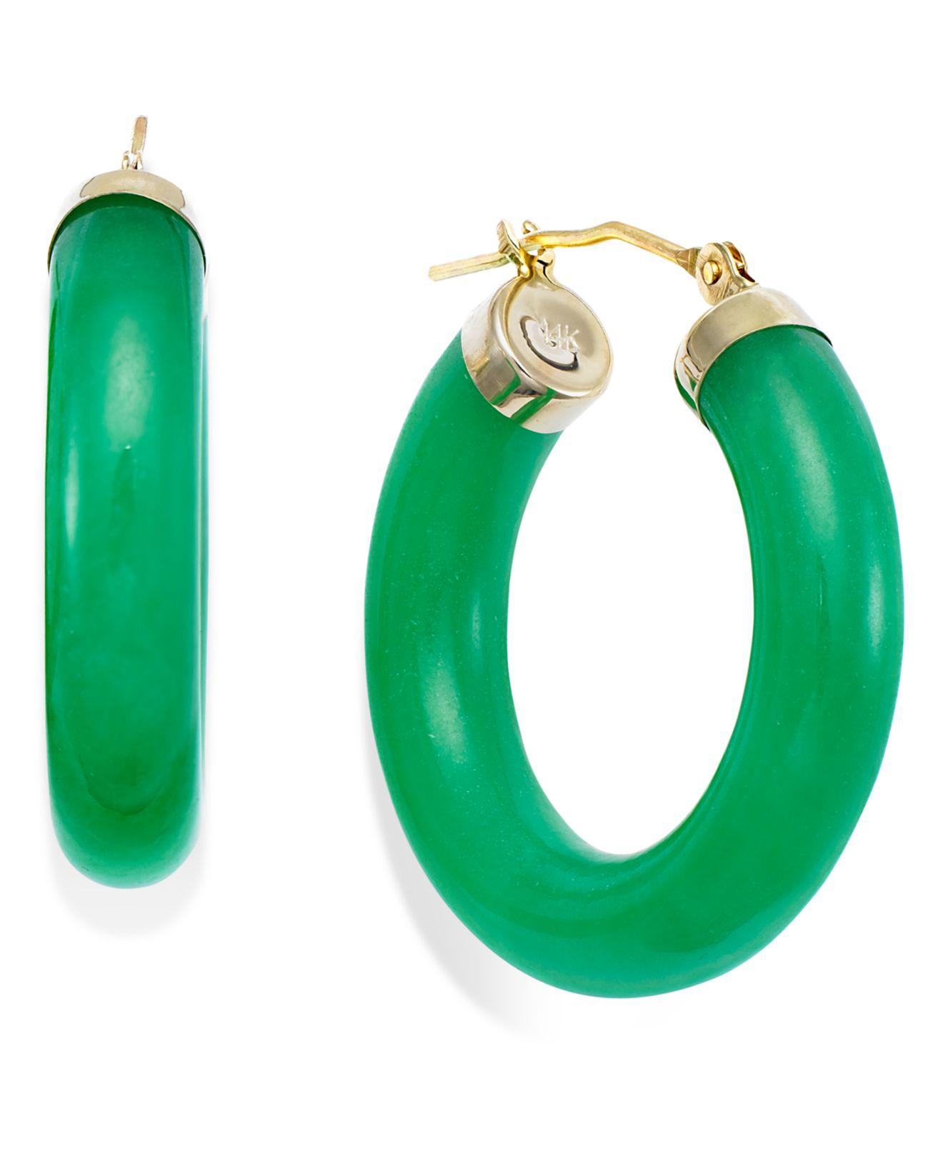 Macy's Jade Hoop Earrings In 14k Gold (27-1/2mm) in Green | Lyst