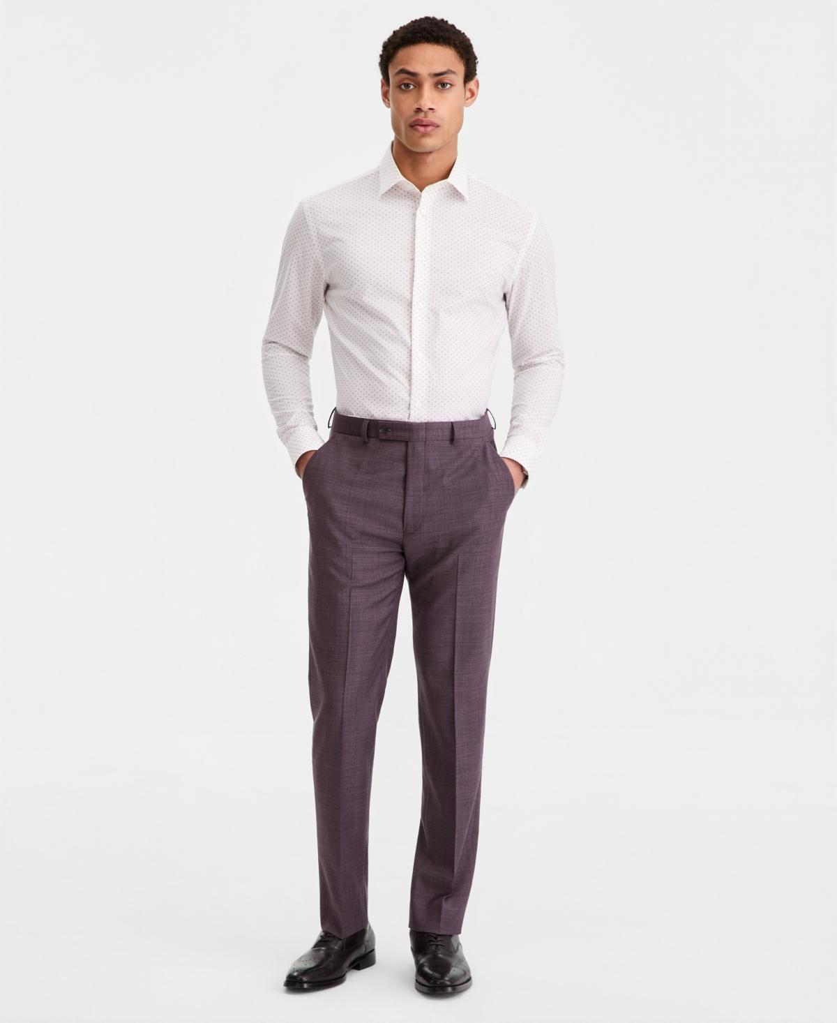 slim fit dress slacks Calvin Klein Boys' 8-20 Stretch Textured Windowpane Pants - Gray