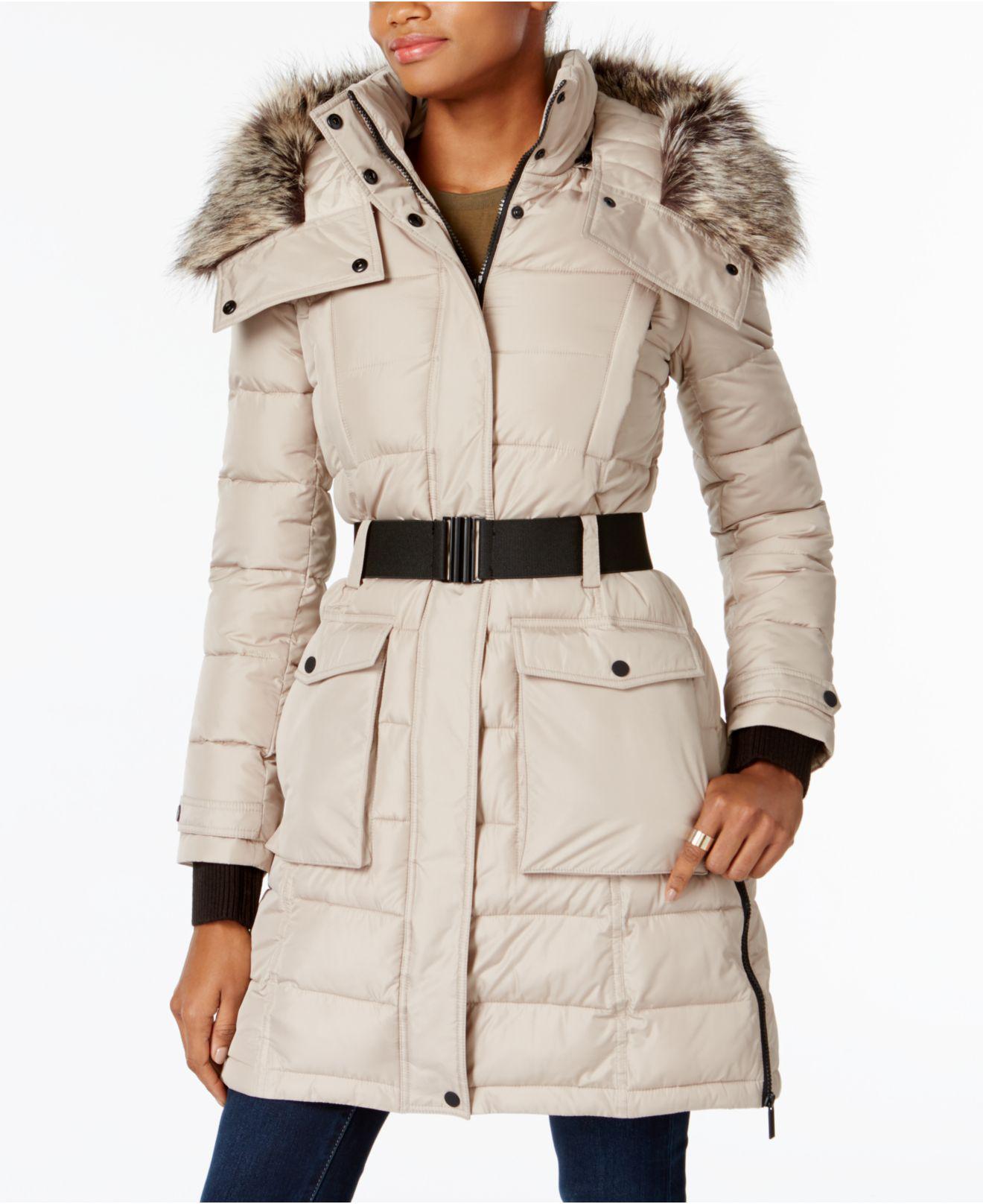 fur trim belted jacket