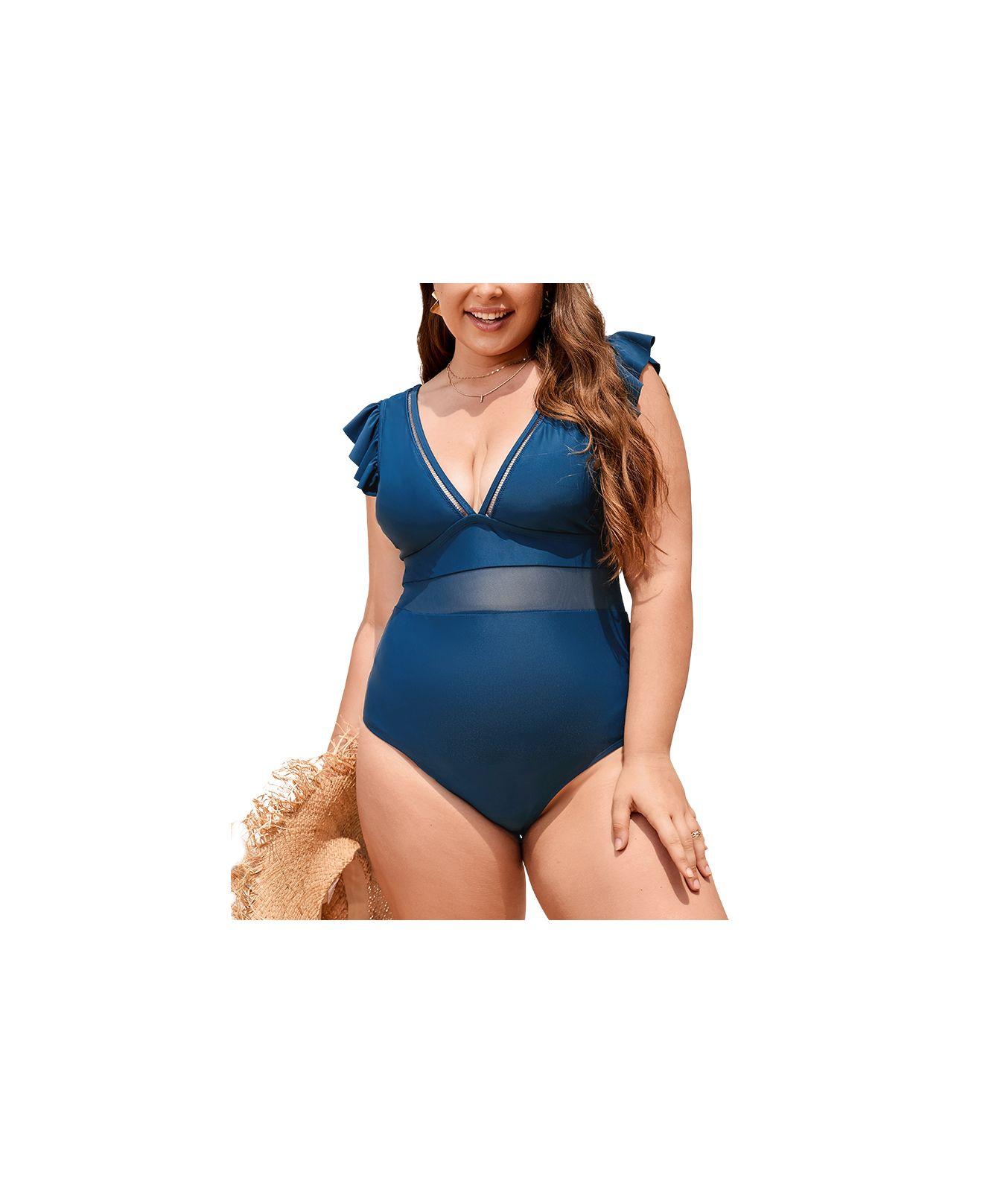 CUPSHE Ruffle Plunge V Neck Plus Size One Piece Swimsuit in